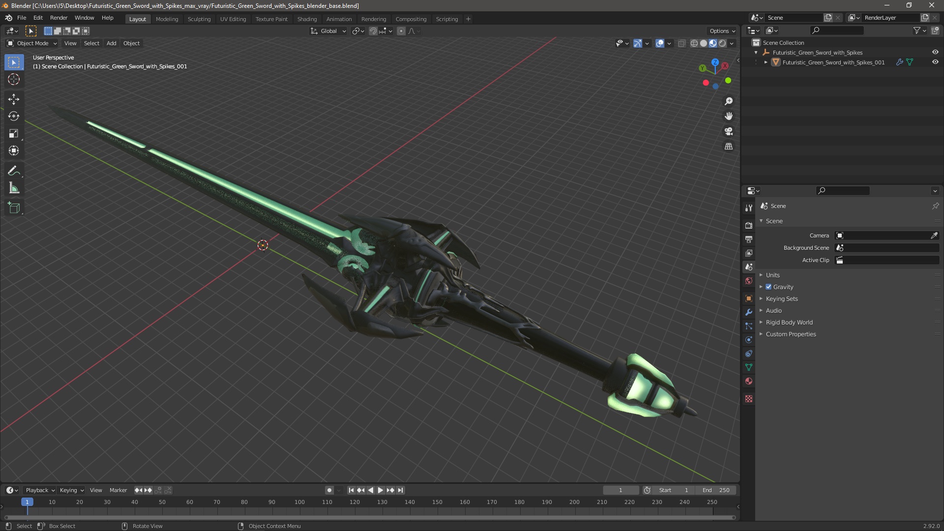 Futuristic Green Sword with Spikes 3D model