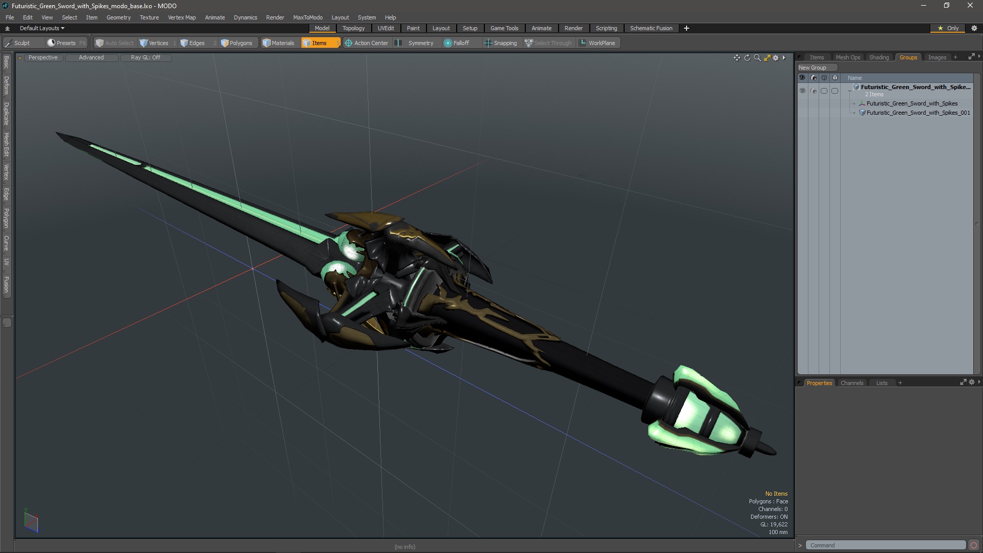 Futuristic Green Sword with Spikes 3D model