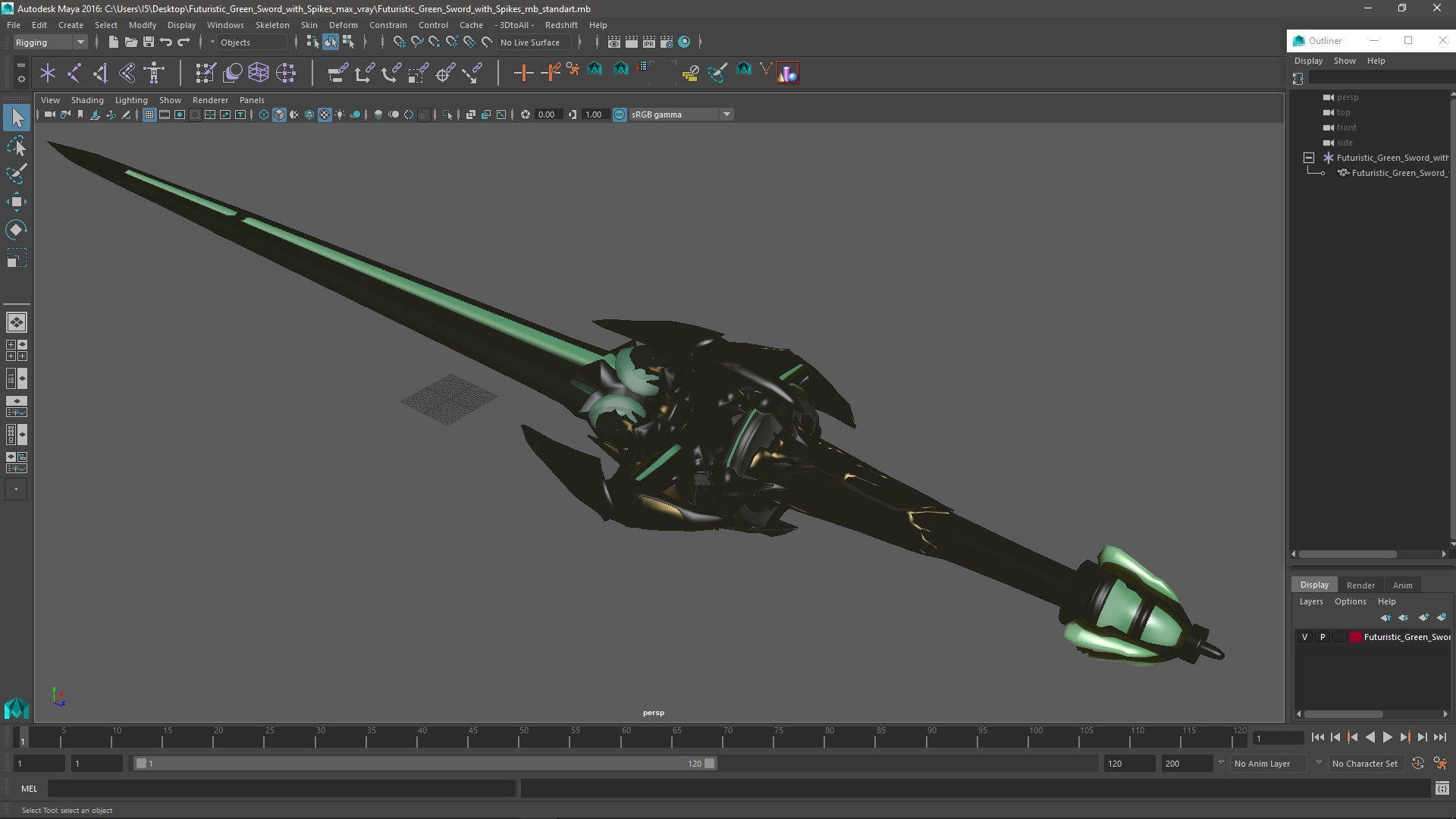 Futuristic Green Sword with Spikes 3D model
