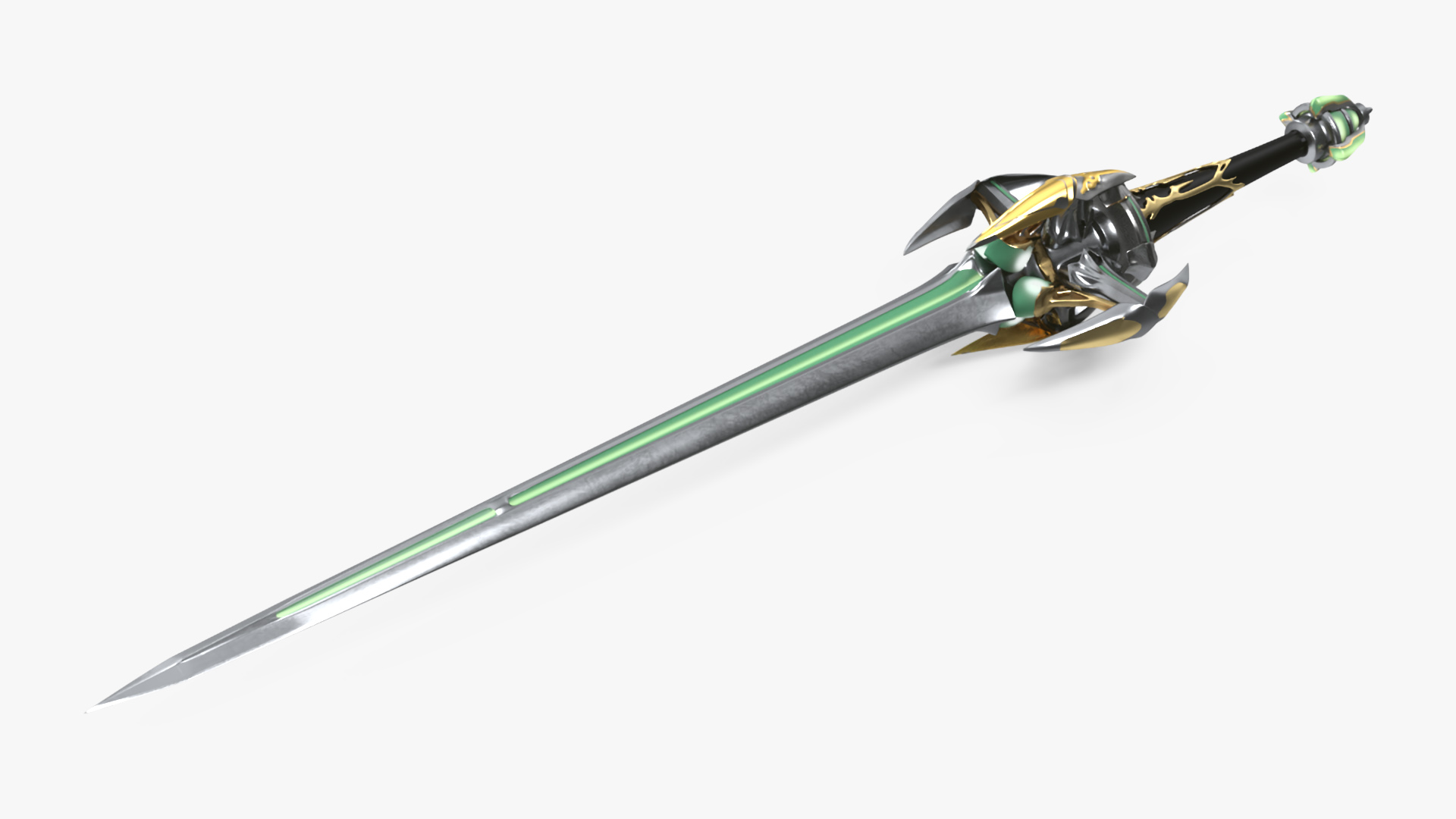 Futuristic Green Sword with Spikes 3D model