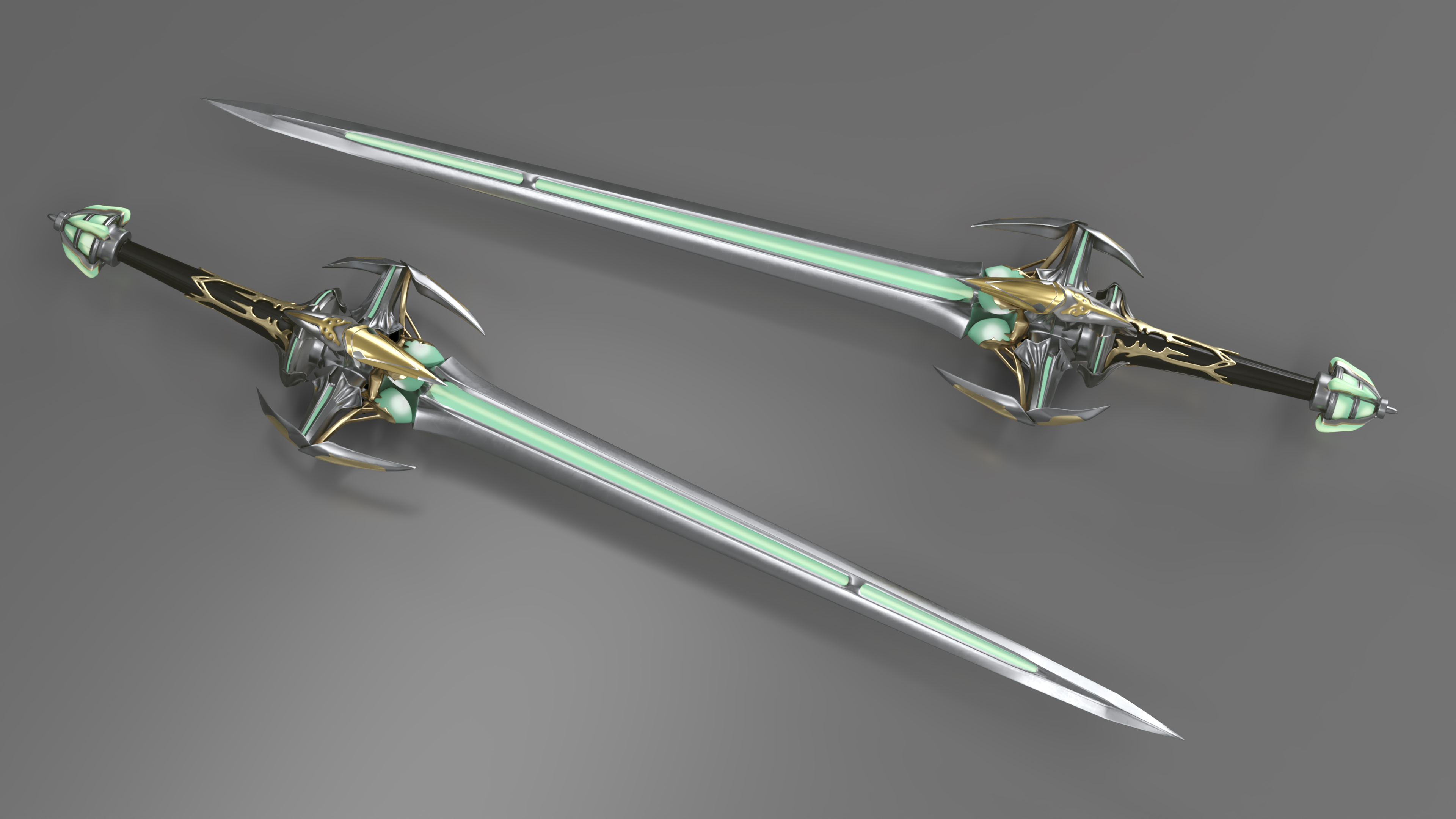 Futuristic Green Sword with Spikes 3D model