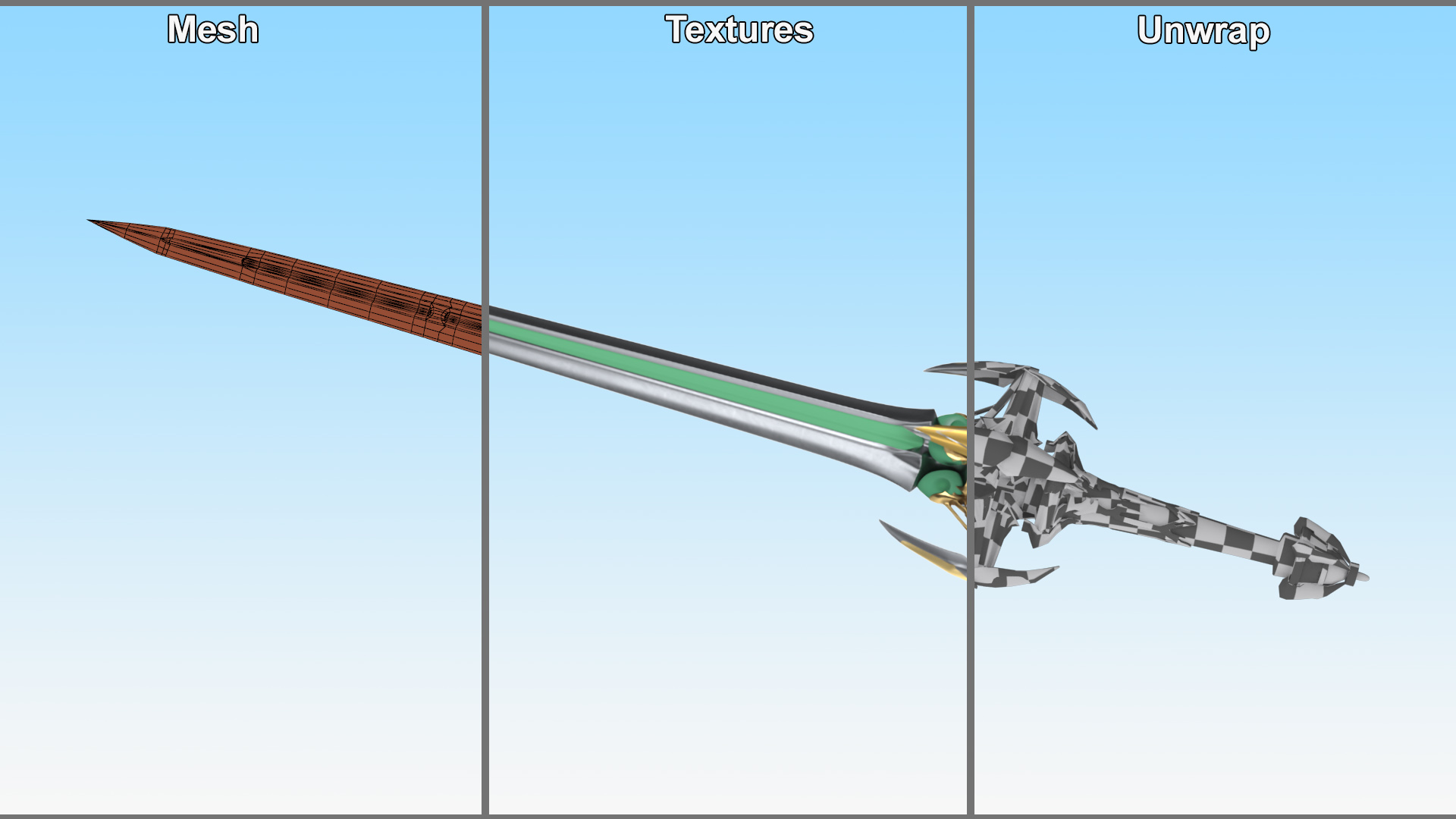 Futuristic Green Sword with Spikes 3D model
