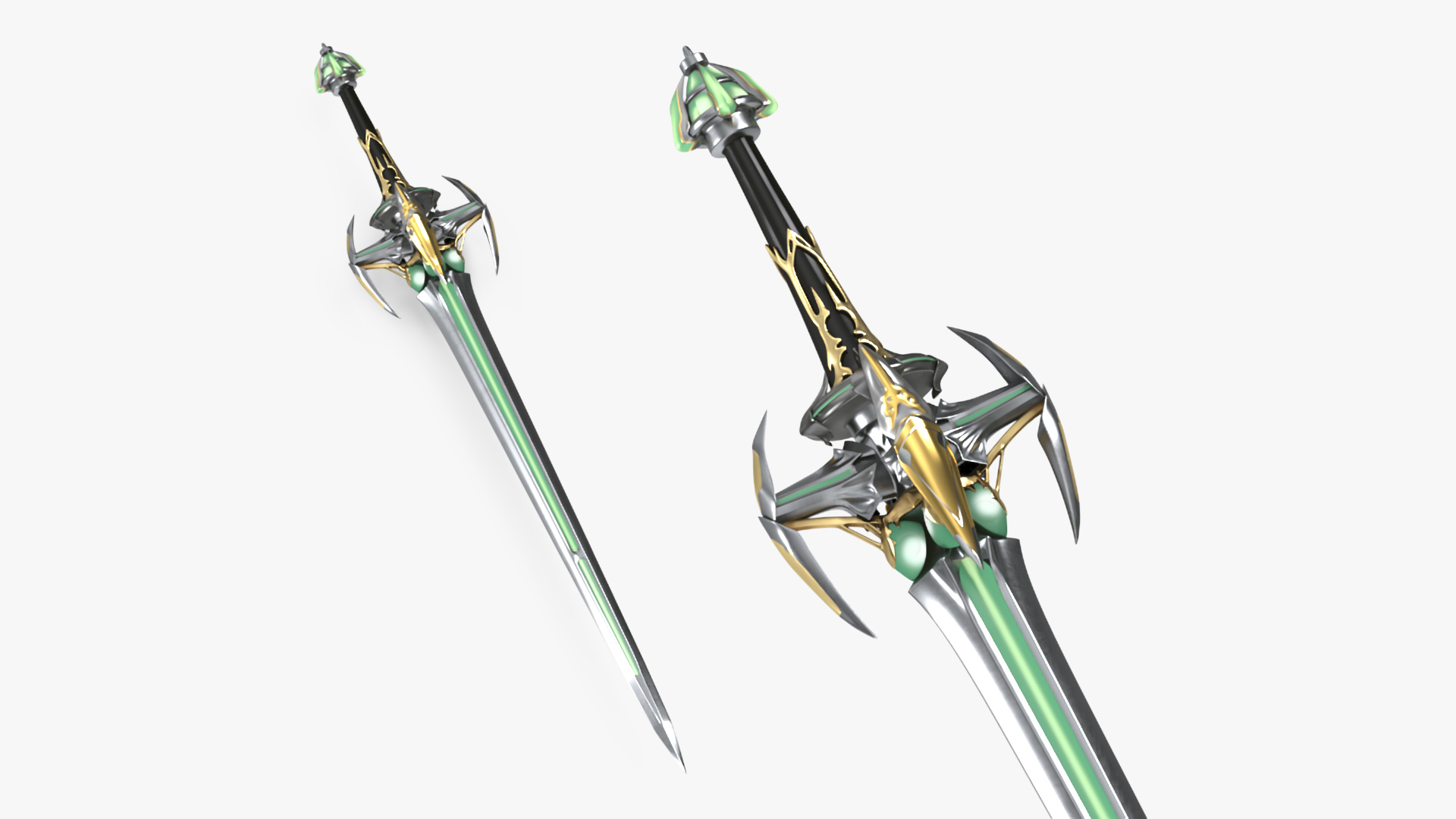 Futuristic Green Sword with Spikes 3D model