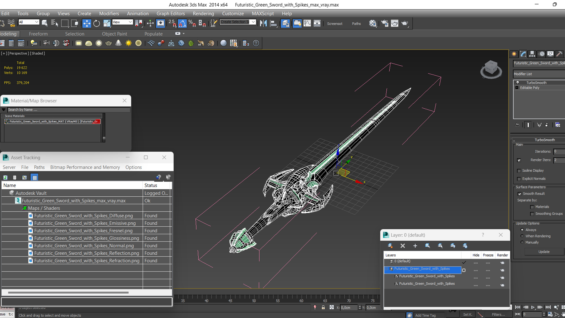 Futuristic Green Sword with Spikes 3D model