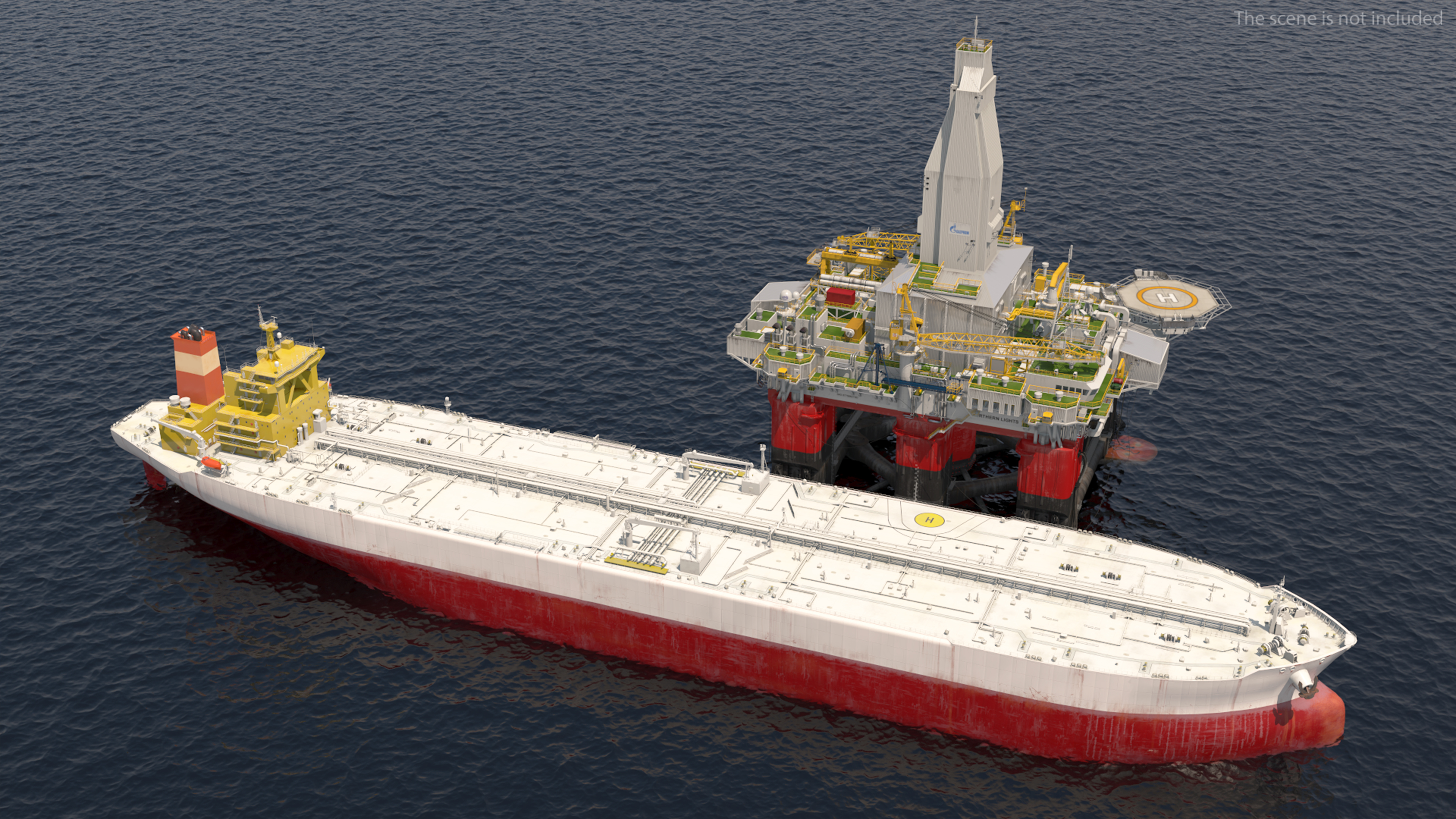 Oil Carrier Ship with Offshore Rig 3D model