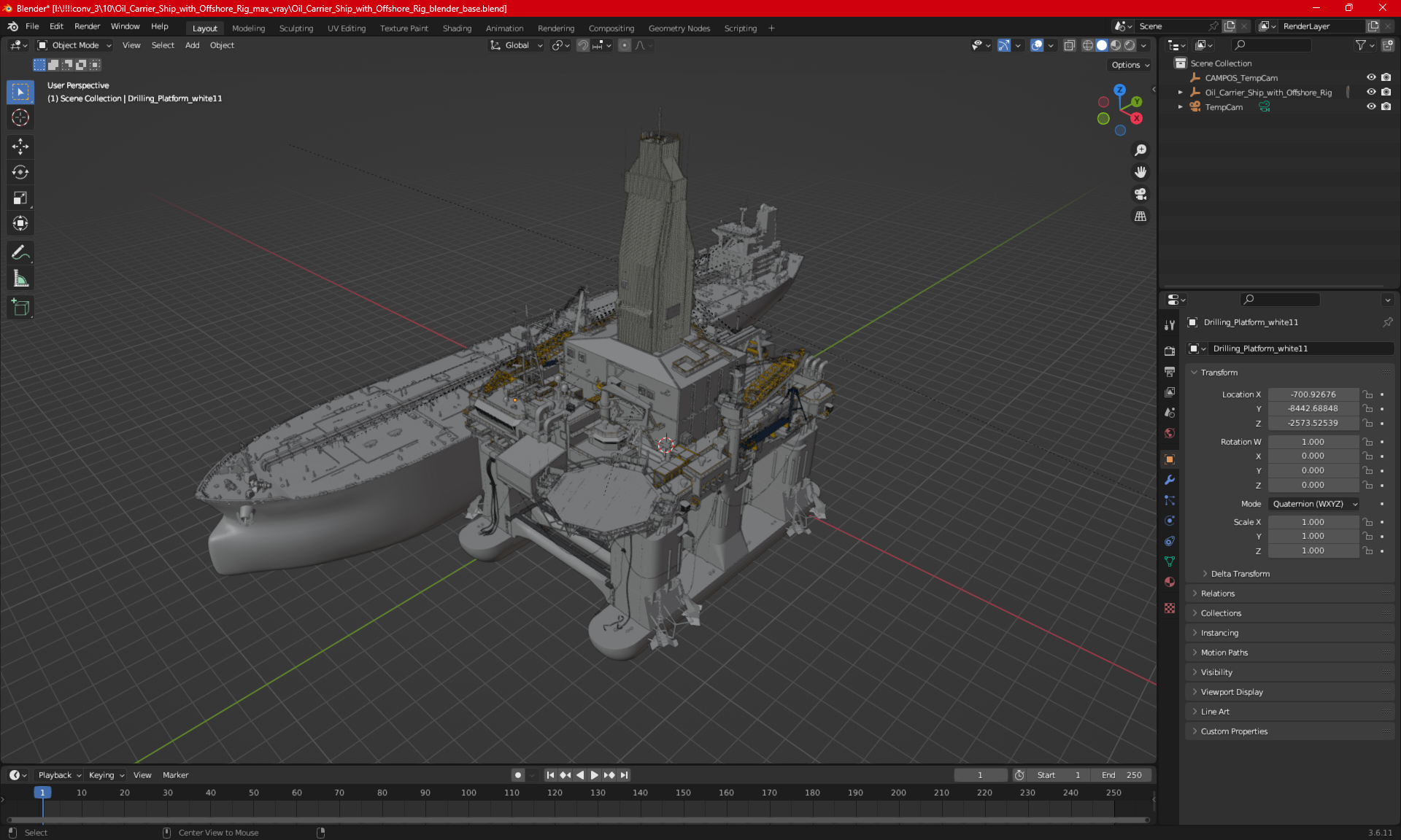 Oil Carrier Ship with Offshore Rig 3D model