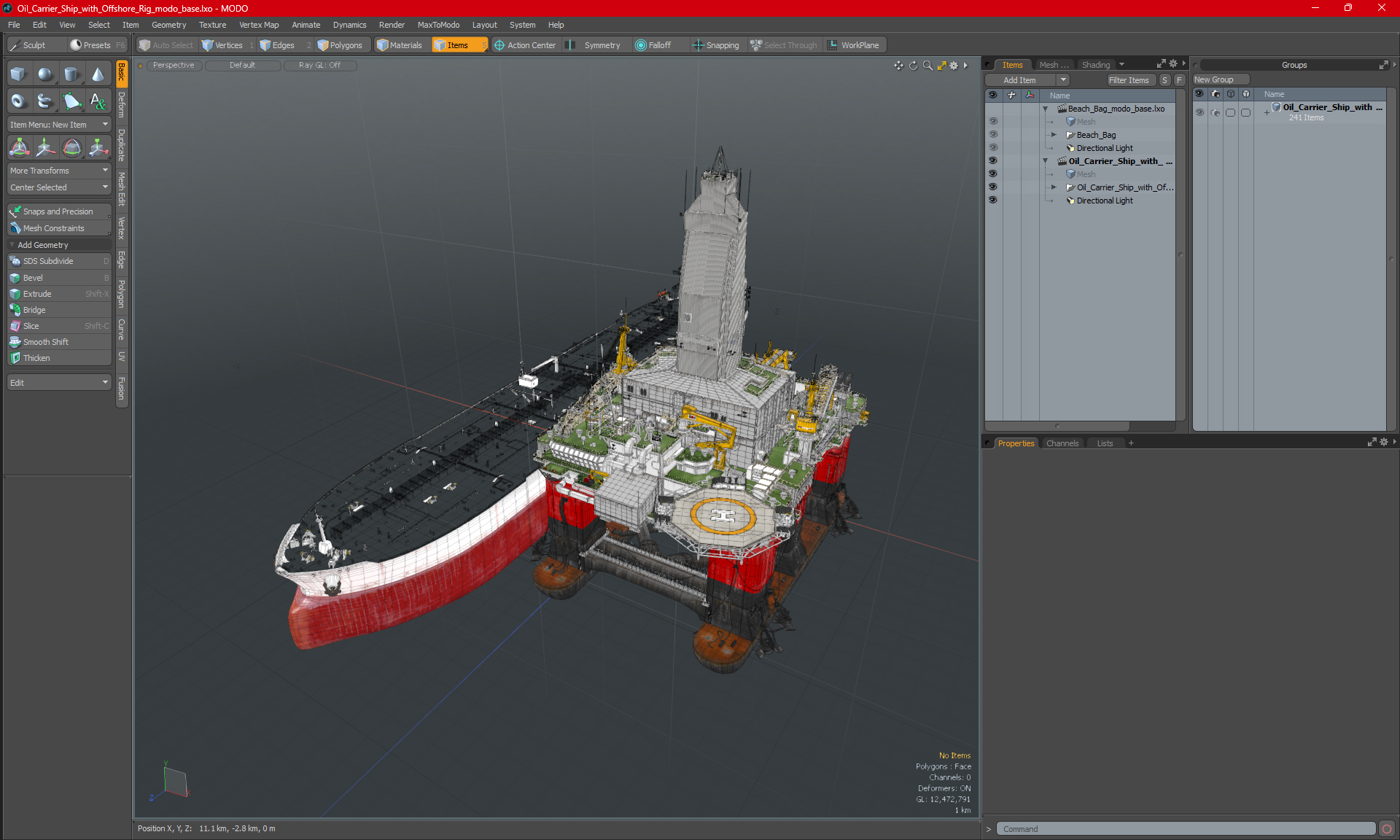 Oil Carrier Ship with Offshore Rig 3D model