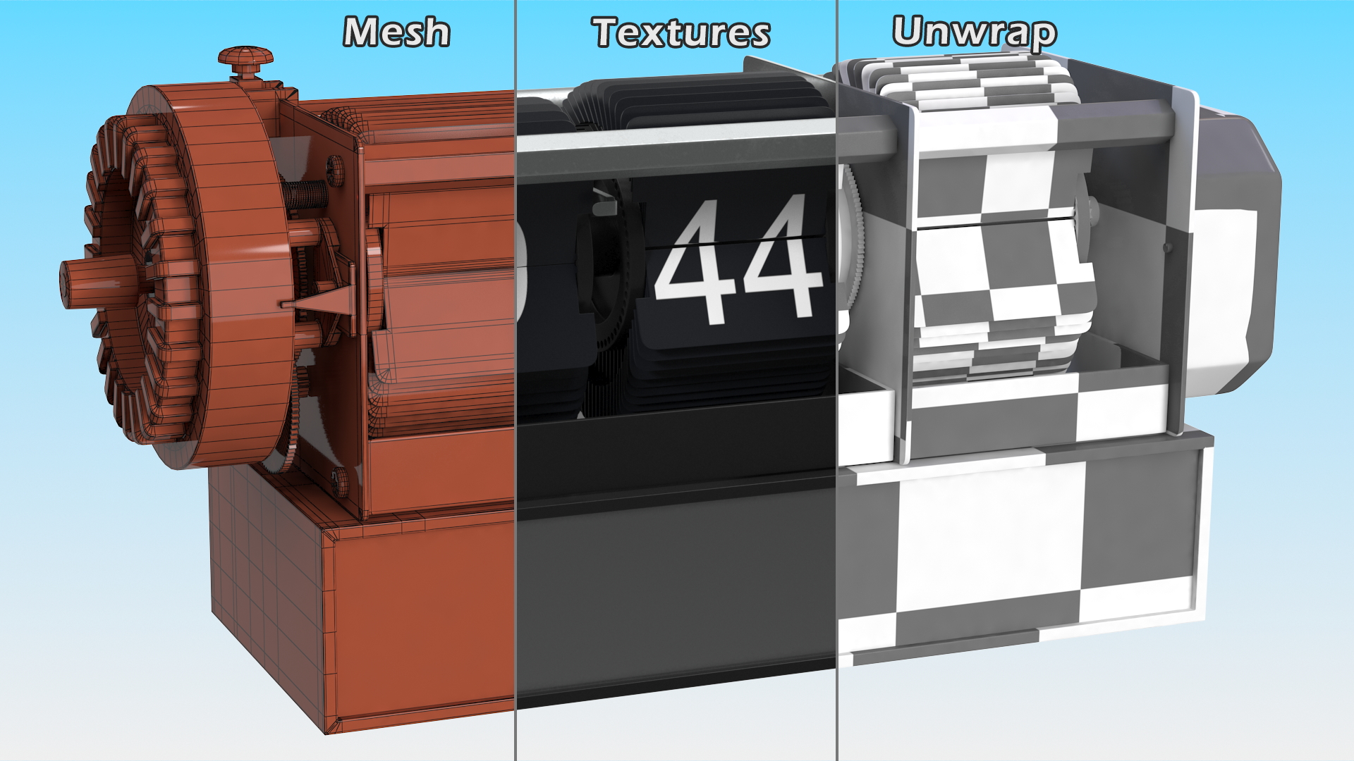 3D Vintage Flip Clock Time Selected Black model