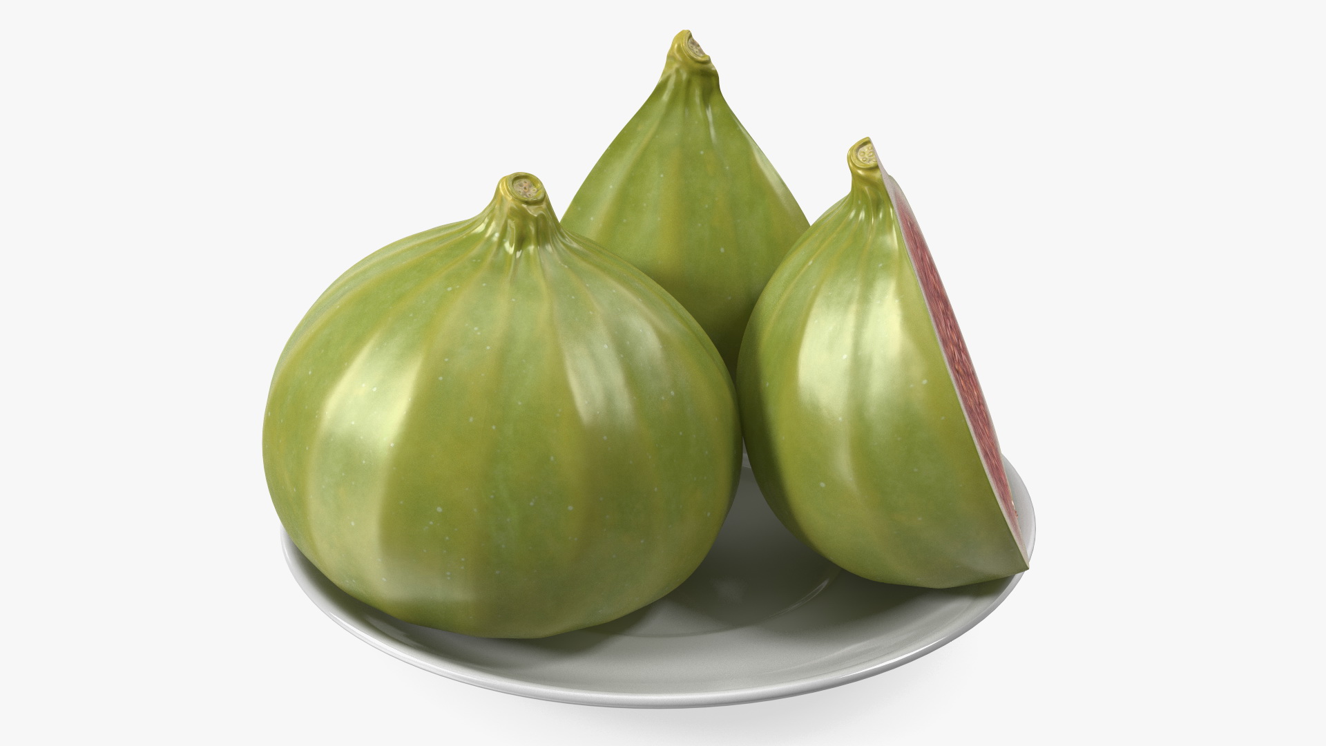 Green Fig Whole Quarter and Half on Saucer 3D