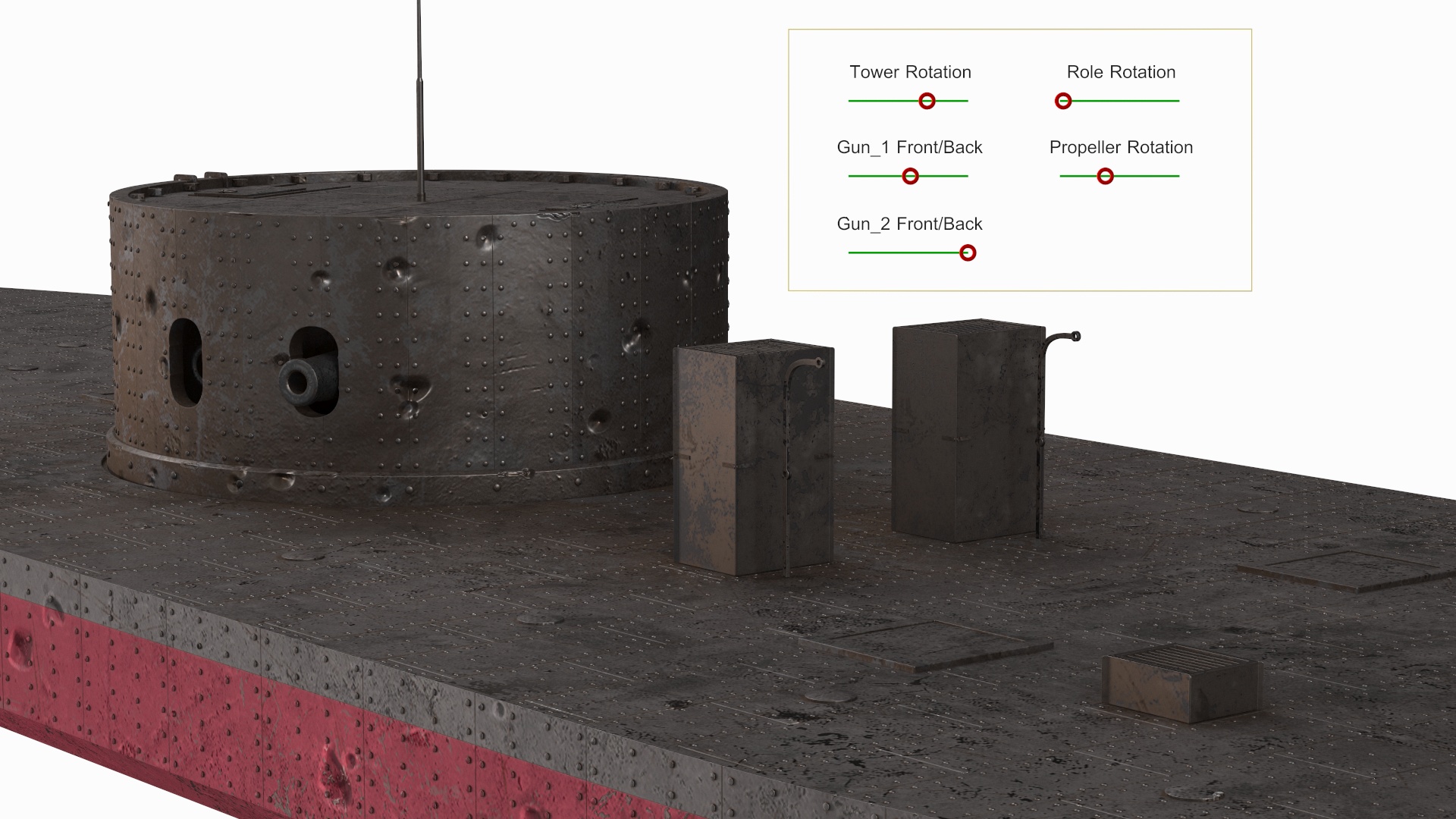 USS Monitor Old Rigged 3D