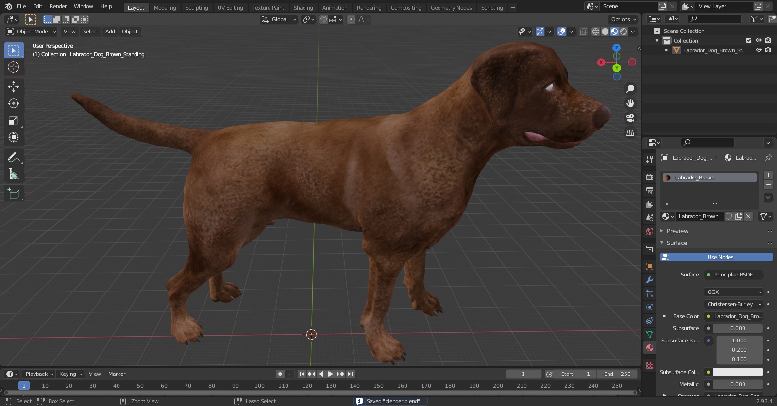 Labrador Dog Brown Standing 3D