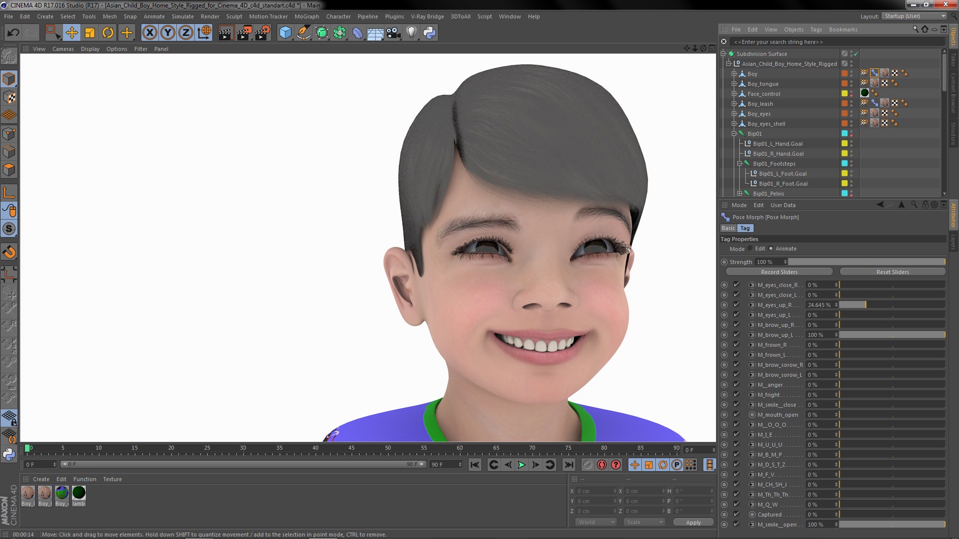 Asian Child Boy Home Style Rigged for Cinema 4D 3D