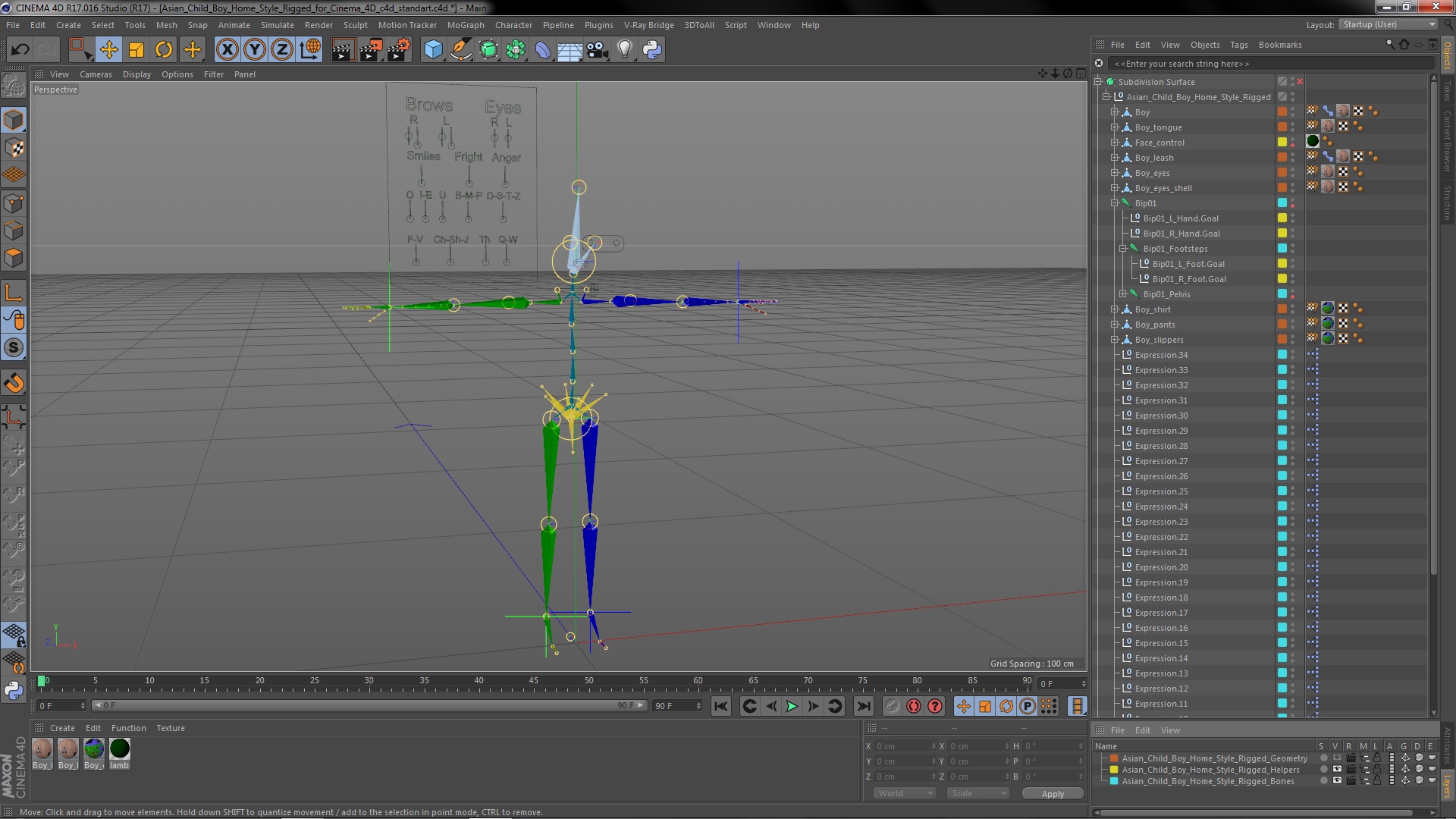 Asian Child Boy Home Style Rigged for Cinema 4D 3D