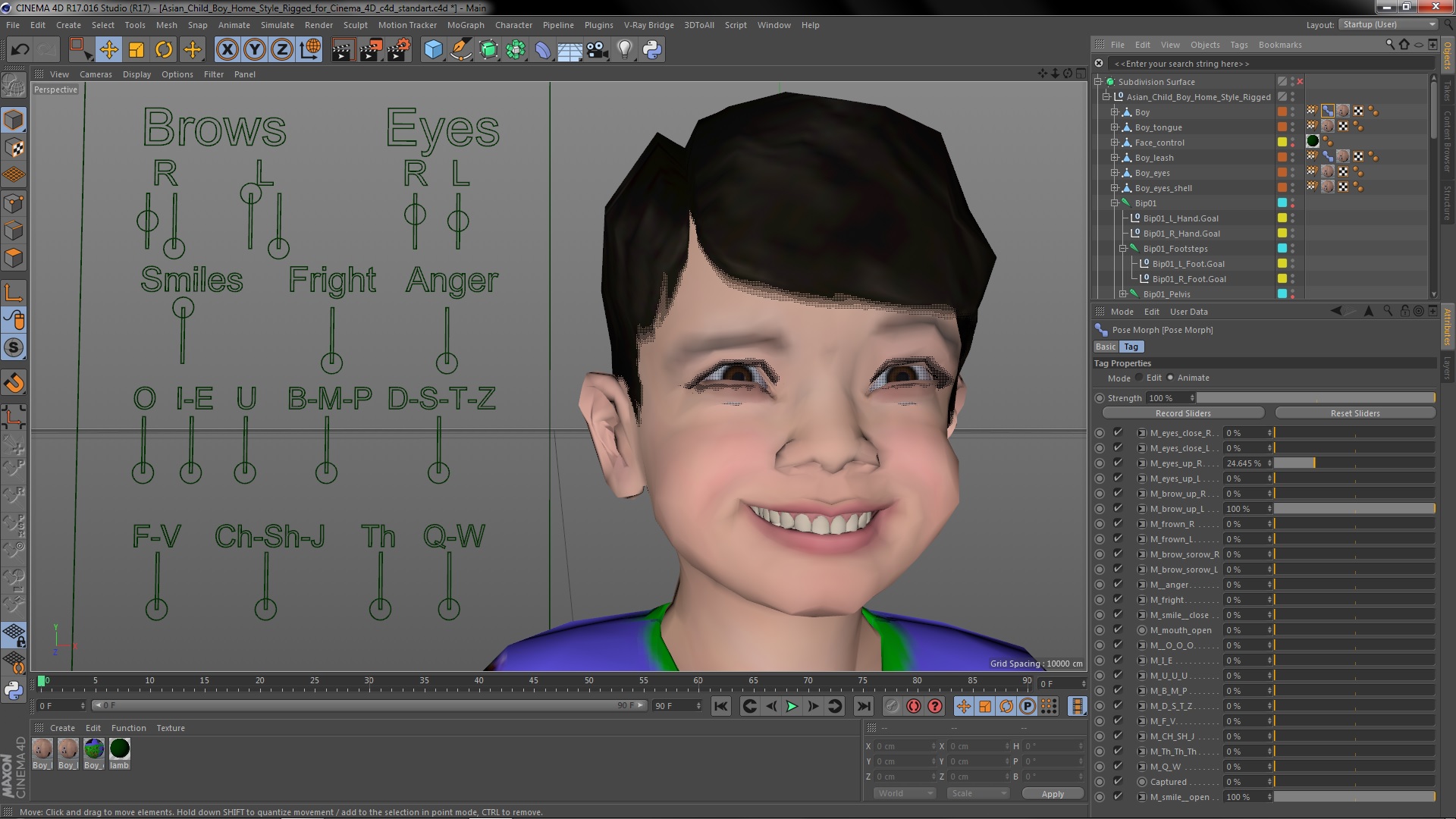 Asian Child Boy Home Style Rigged for Cinema 4D 3D