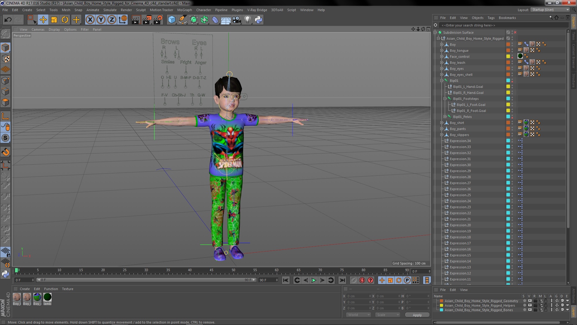 Asian Child Boy Home Style Rigged for Cinema 4D 3D