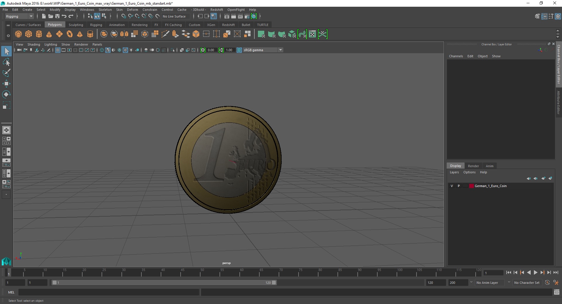3D German 1 Euro Coin model