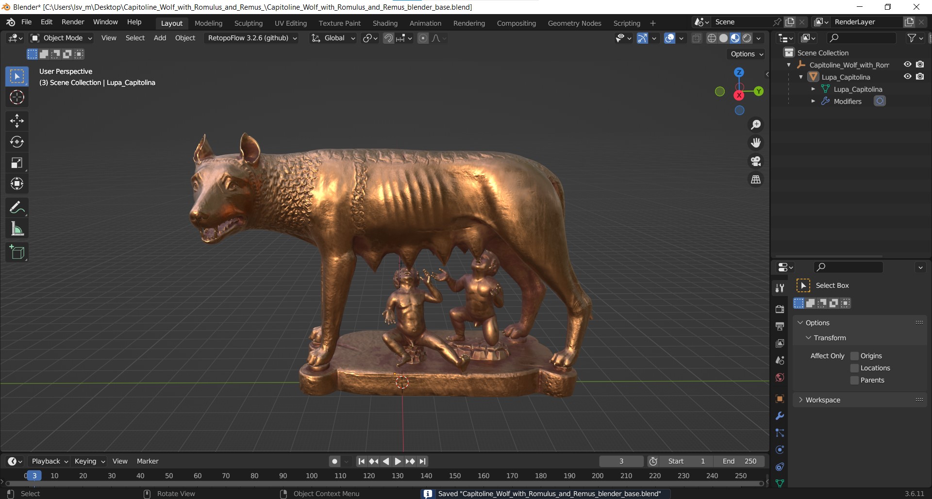 3D Capitoline Wolf with Romulus and Remus model