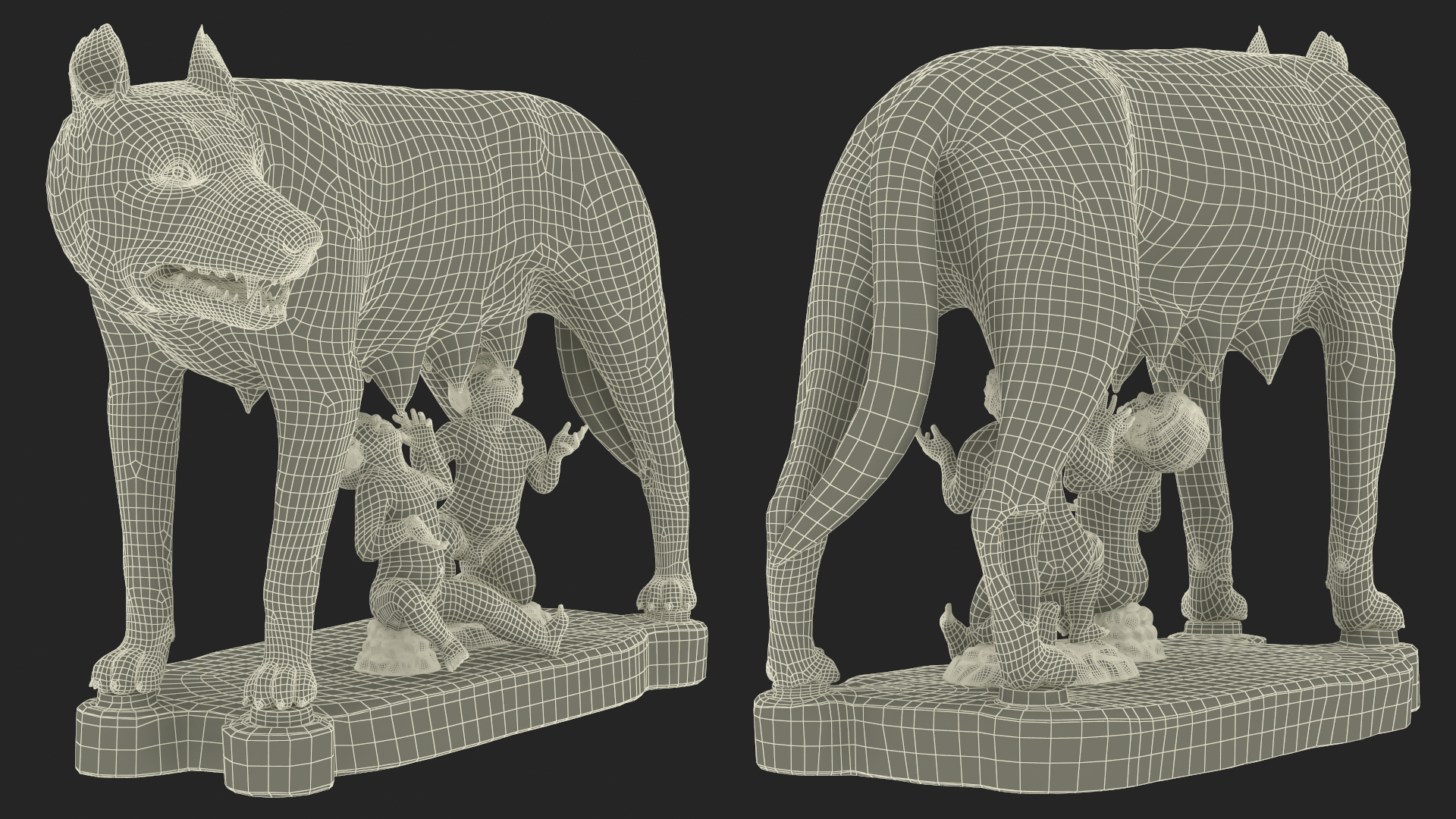 3D Capitoline Wolf with Romulus and Remus model