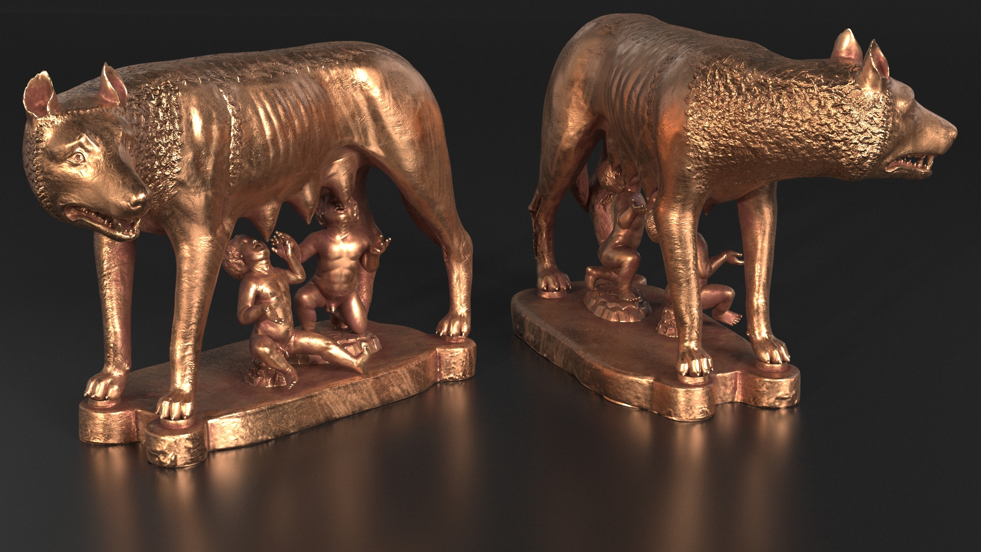 3D Capitoline Wolf with Romulus and Remus model
