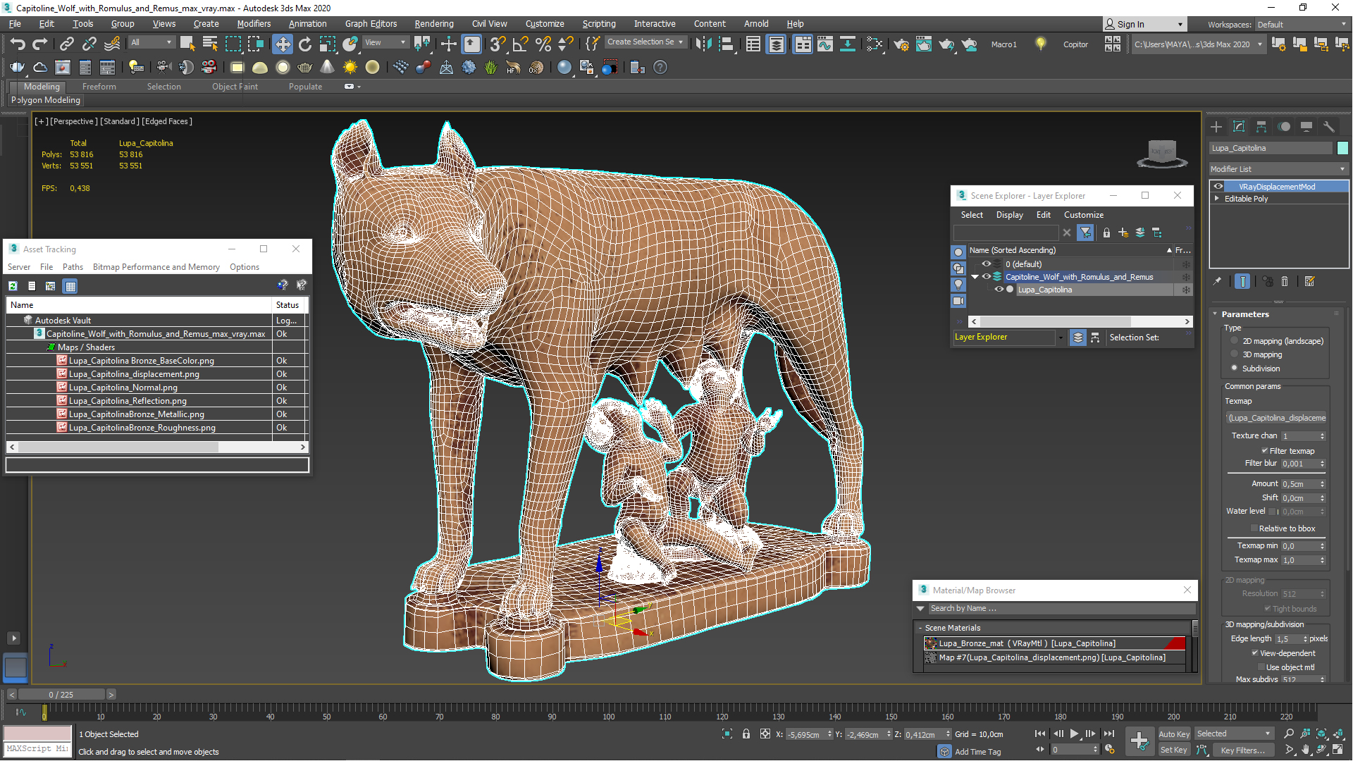 3D Capitoline Wolf with Romulus and Remus model