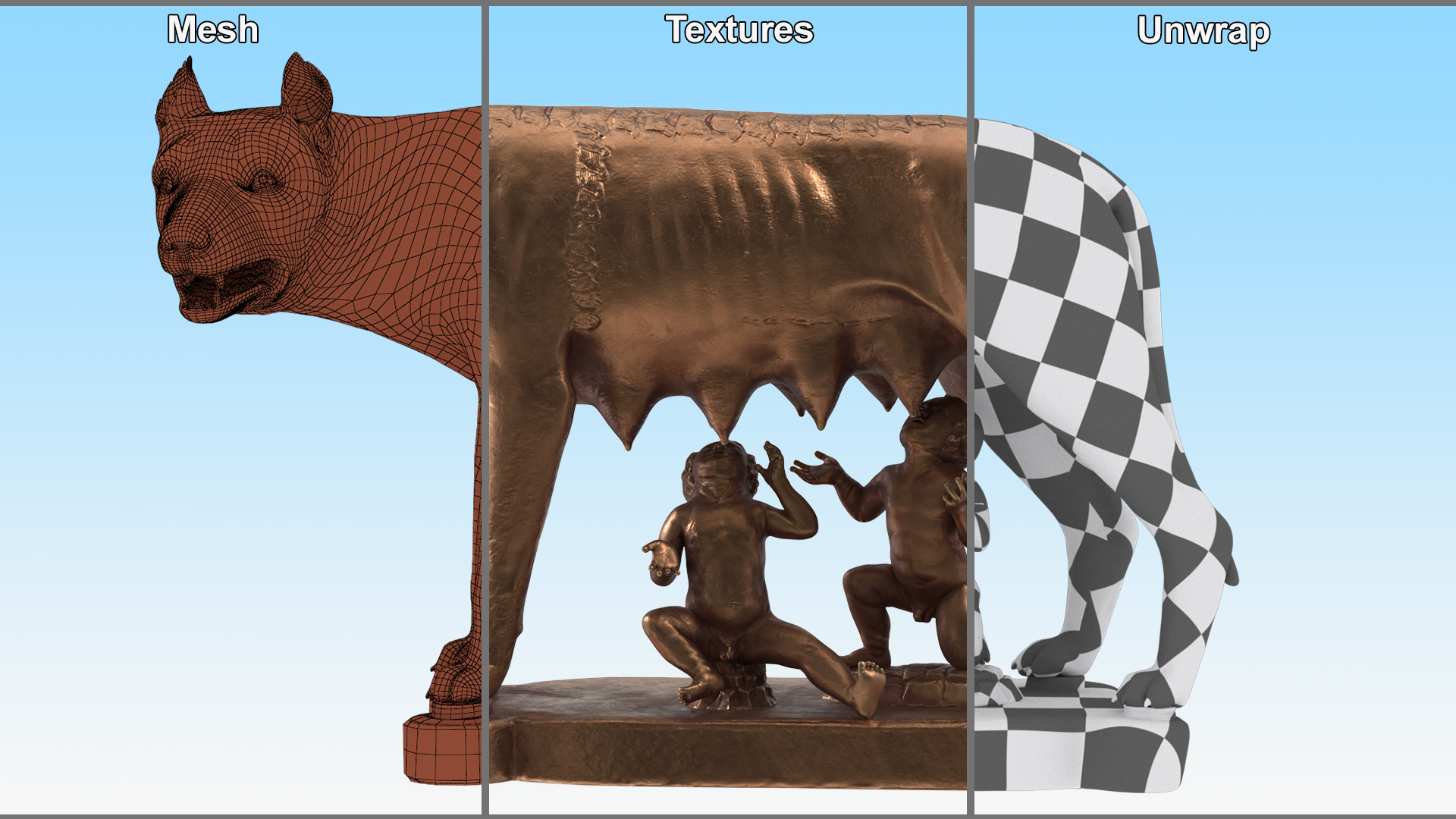 3D Capitoline Wolf with Romulus and Remus model