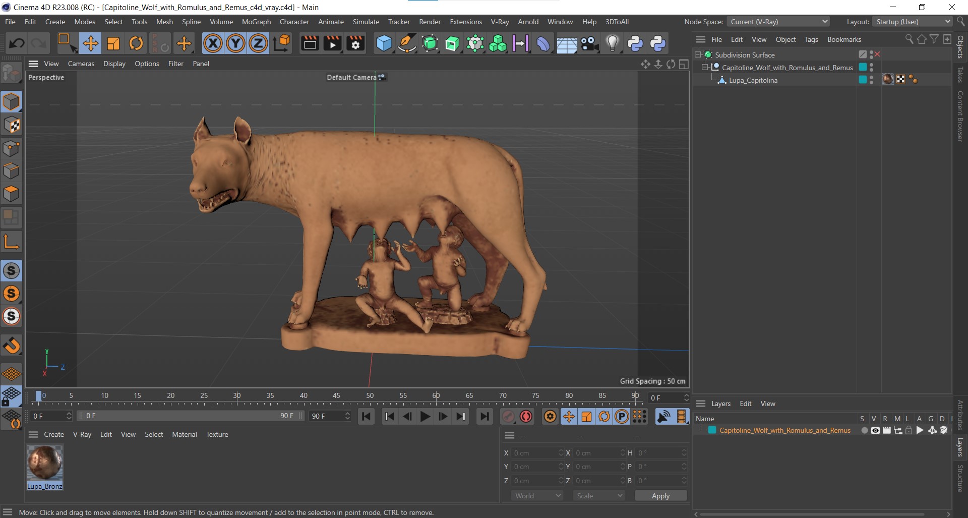 3D Capitoline Wolf with Romulus and Remus model