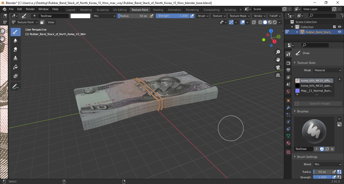 Rubber Band Stack of North Korea 10 Won 3D model