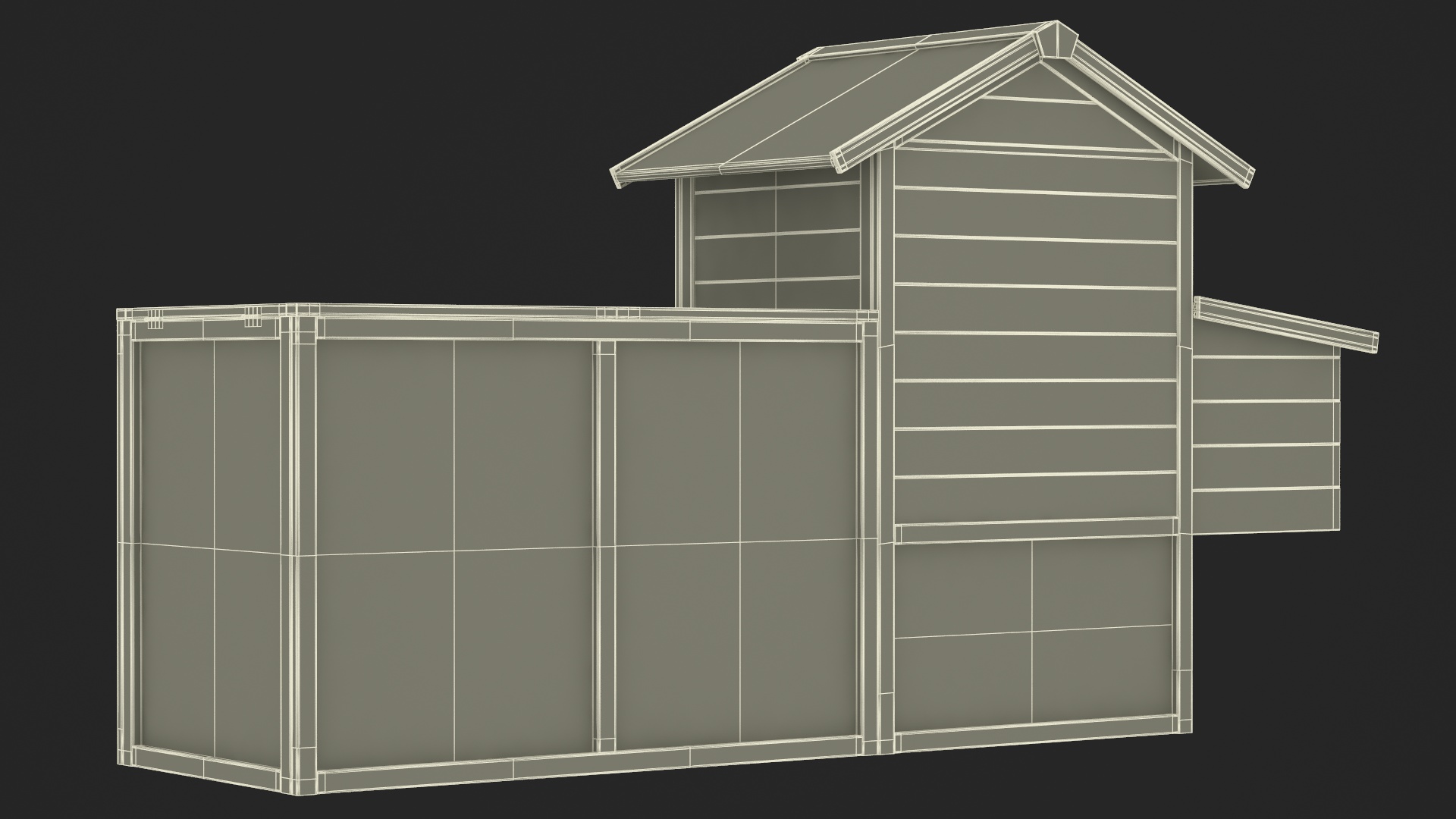3D Red Small Chicken Coop with Chickens