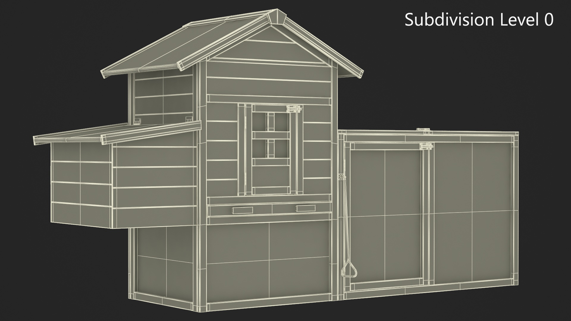 3D Red Small Chicken Coop with Chickens