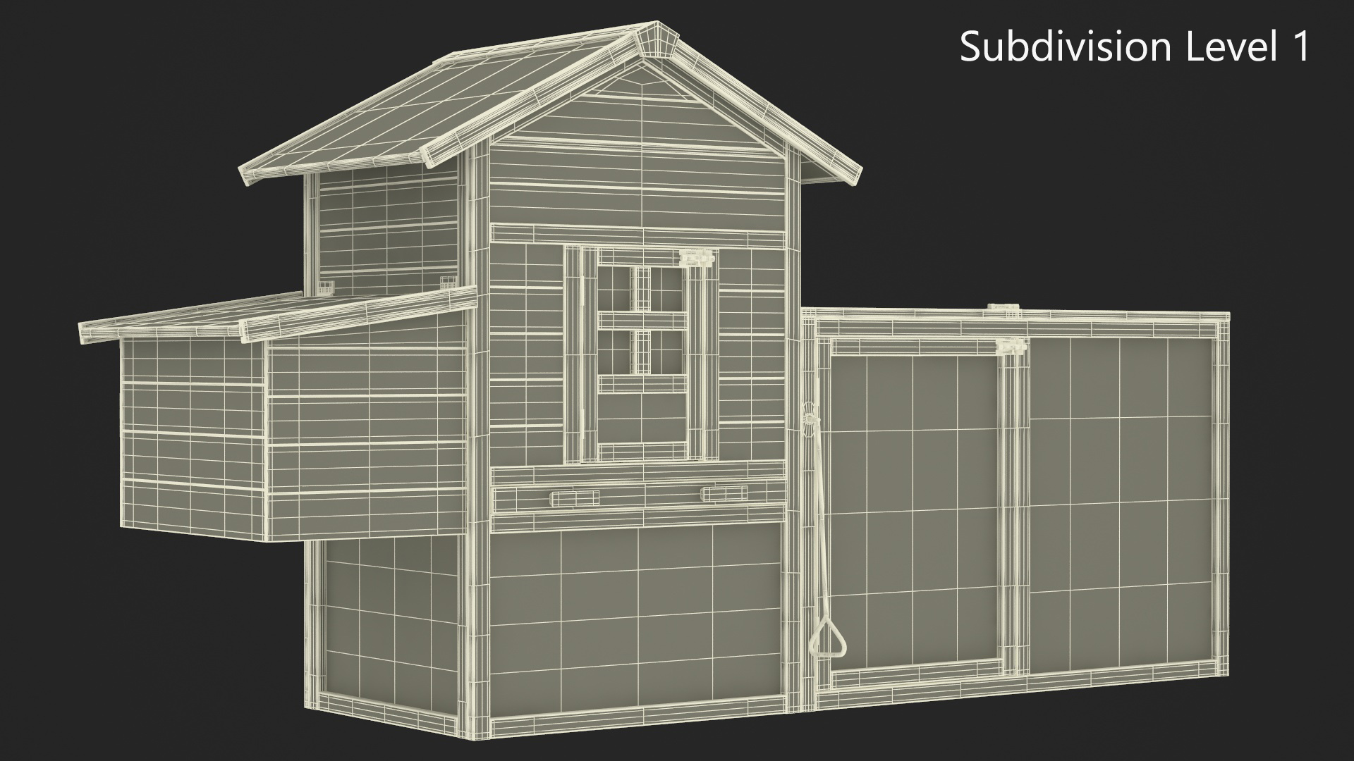 3D Red Small Chicken Coop with Chickens