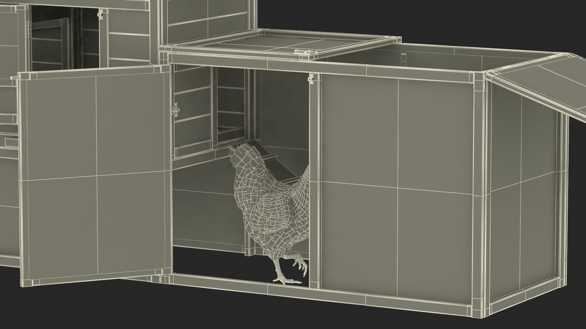 3D Red Small Chicken Coop with Chickens