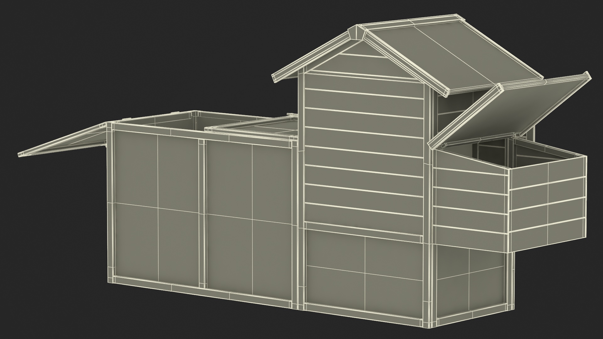 3D Red Small Chicken Coop with Chickens
