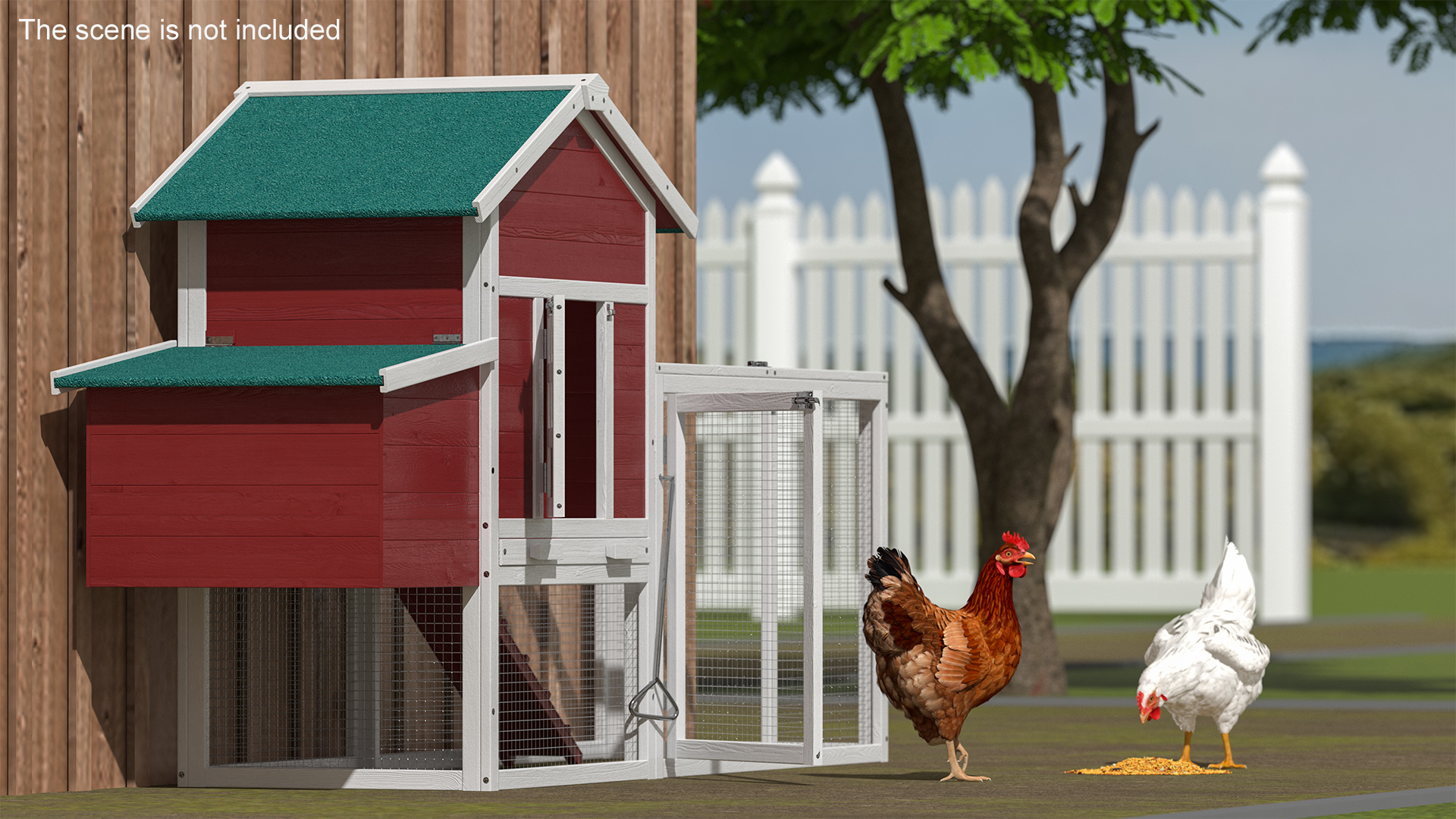 3D Red Small Chicken Coop with Chickens