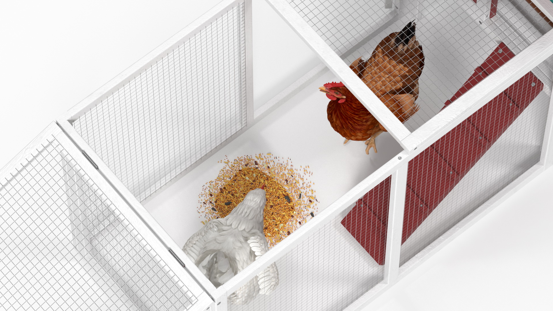 3D Red Small Chicken Coop with Chickens