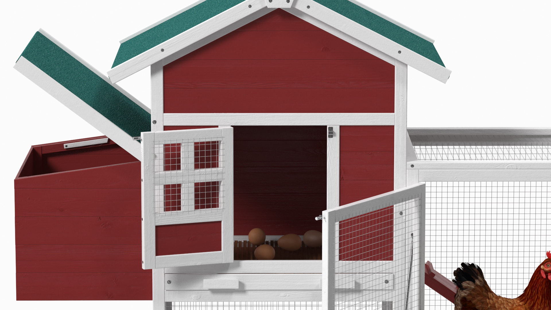 3D Red Small Chicken Coop with Chickens