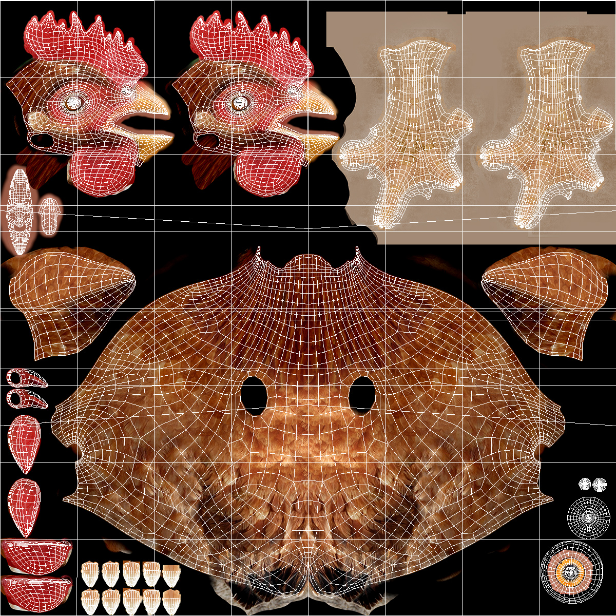 3D Red Small Chicken Coop with Chickens