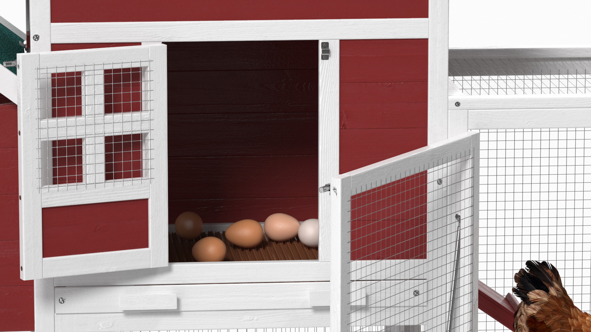 3D Red Small Chicken Coop with Chickens