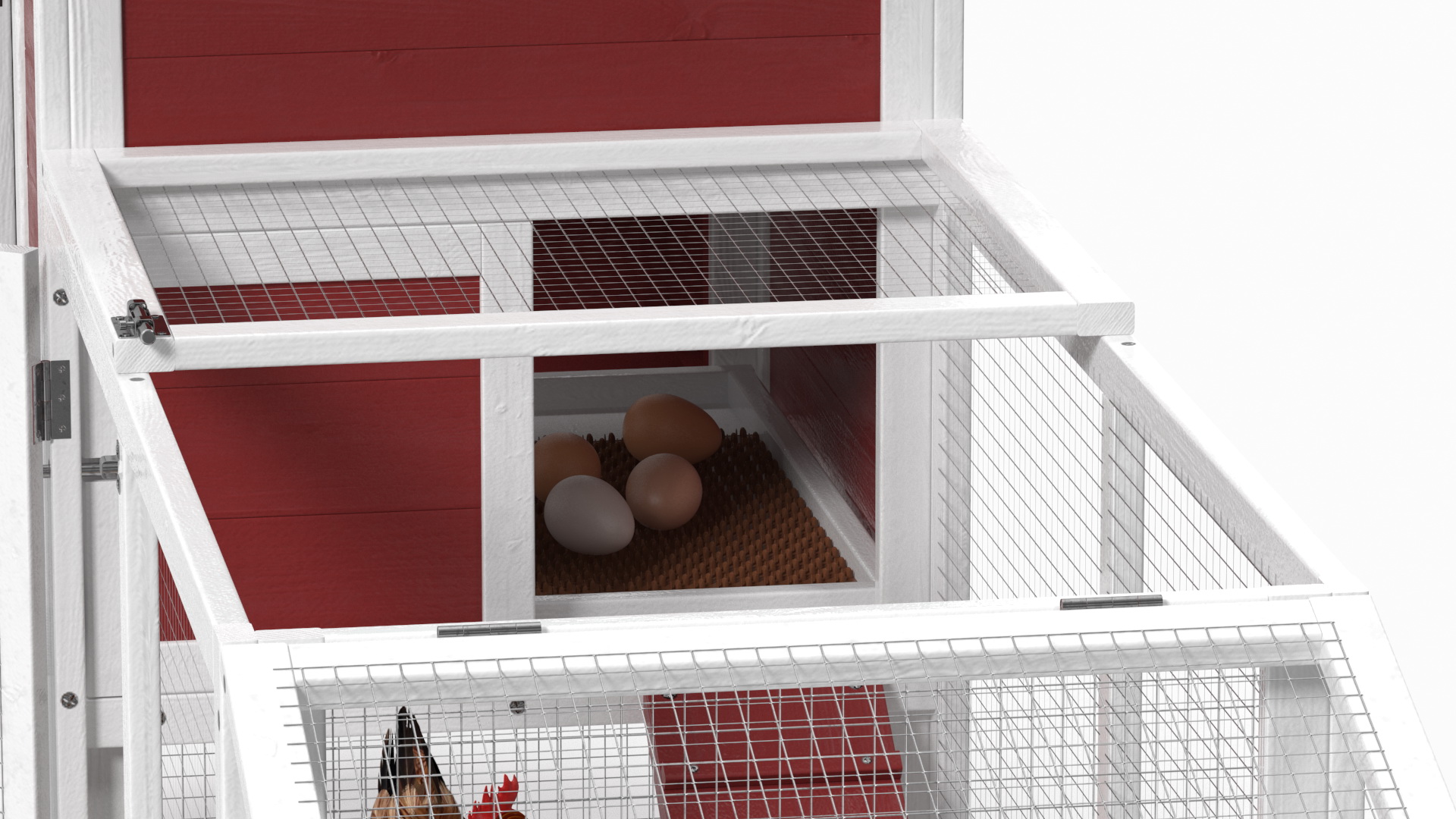 3D Red Small Chicken Coop with Chickens