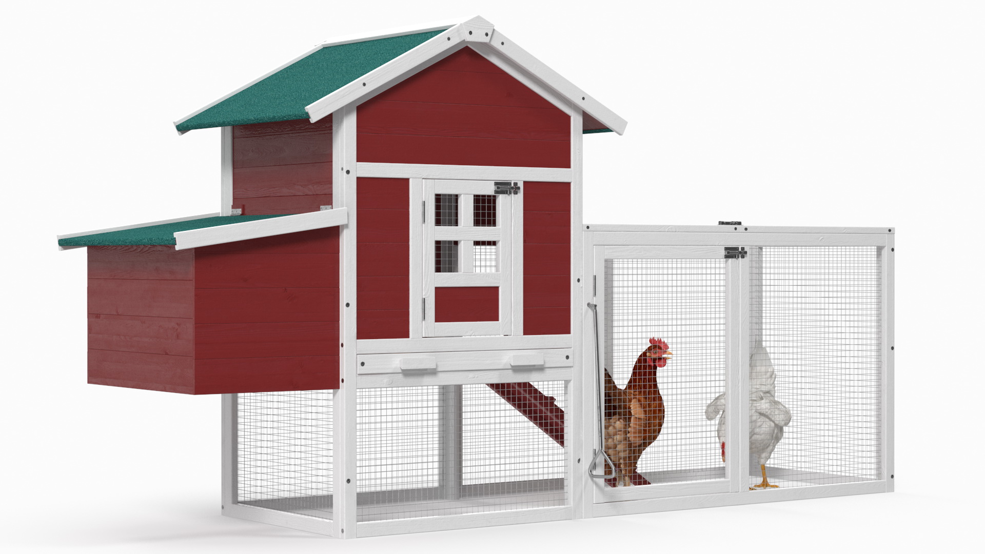 3D Red Small Chicken Coop with Chickens