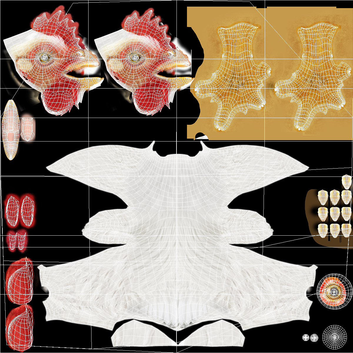 3D Red Small Chicken Coop with Chickens