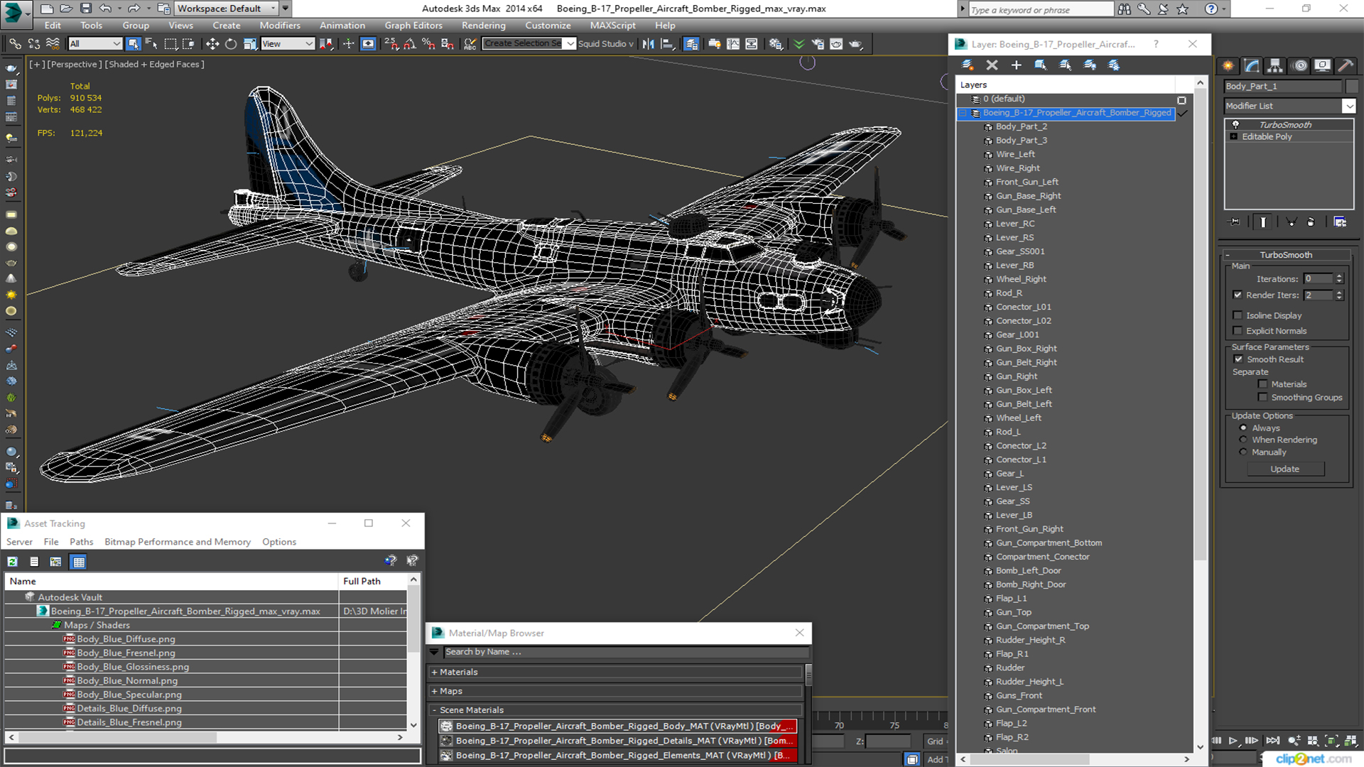 3D Boeing B-17 Propeller Aircraft Bomber Rigged for Cinema 4D model