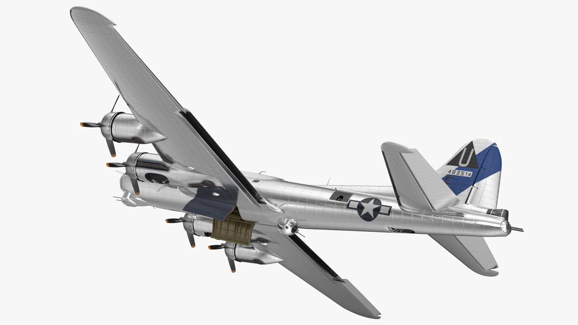 3D Boeing B-17 Propeller Aircraft Bomber Rigged for Cinema 4D model