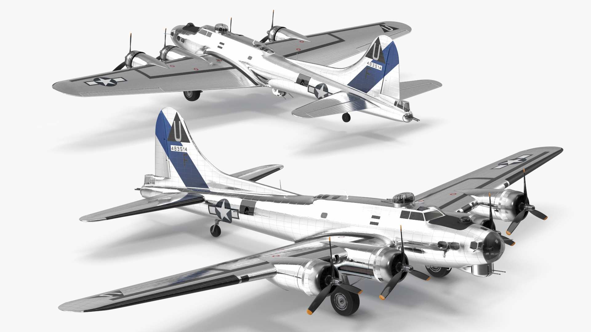 3D Boeing B-17 Propeller Aircraft Bomber Rigged for Cinema 4D model