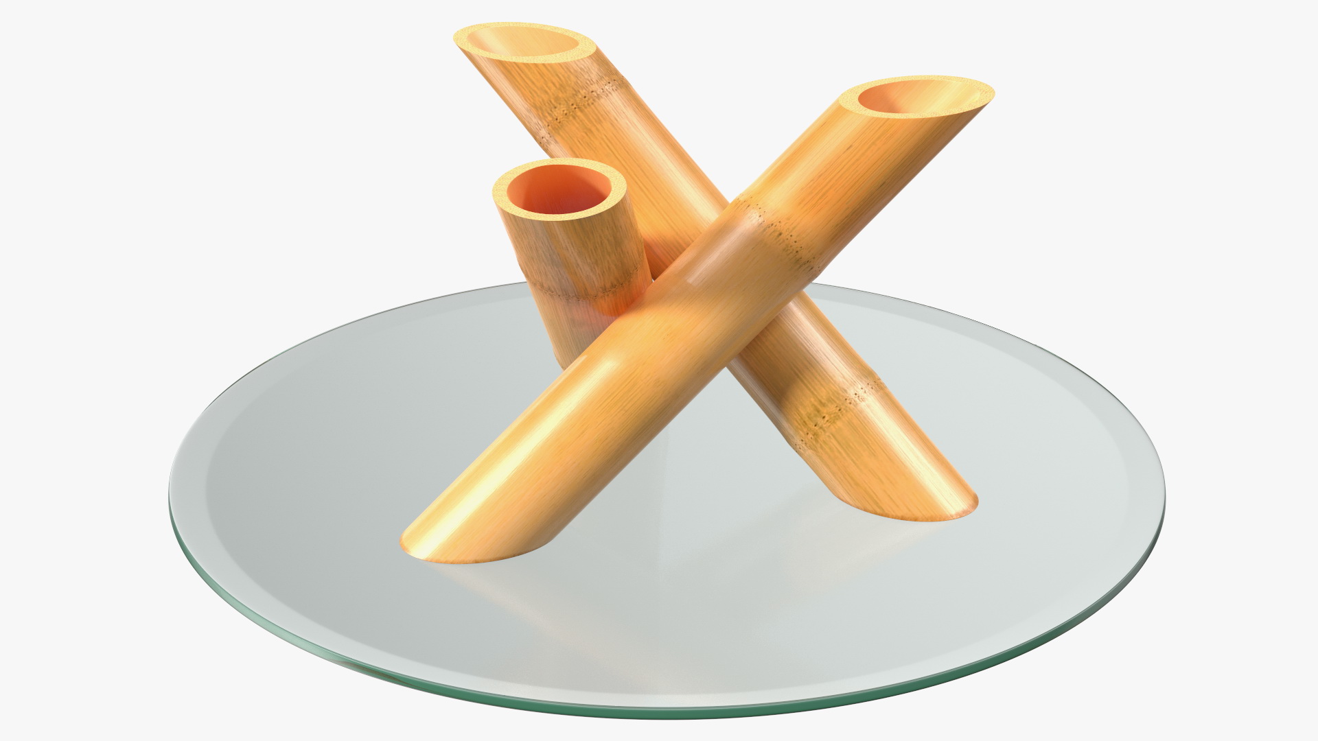 3D model Round Bamboo Coffee Table with Glass Top