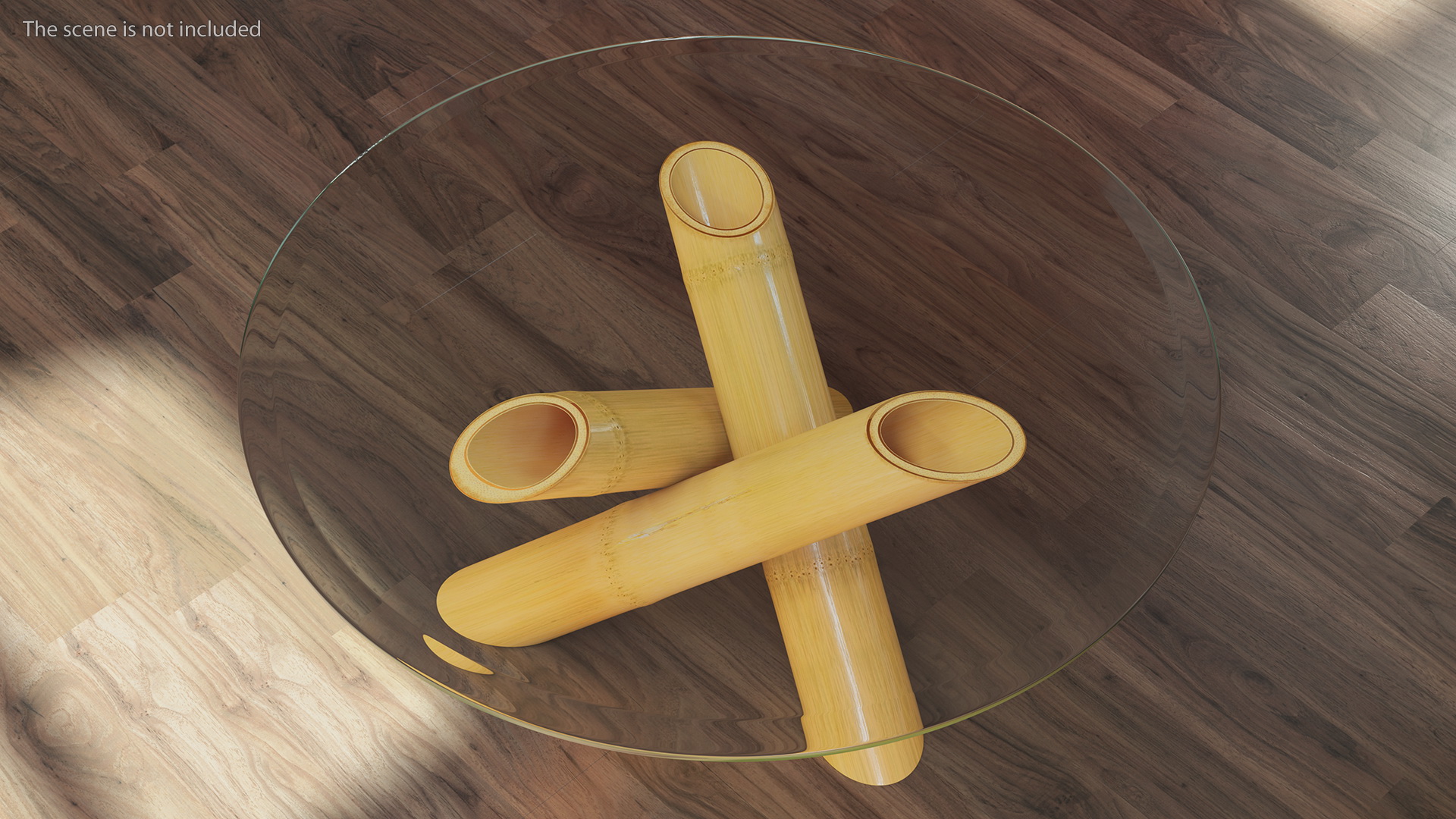 3D model Round Bamboo Coffee Table with Glass Top