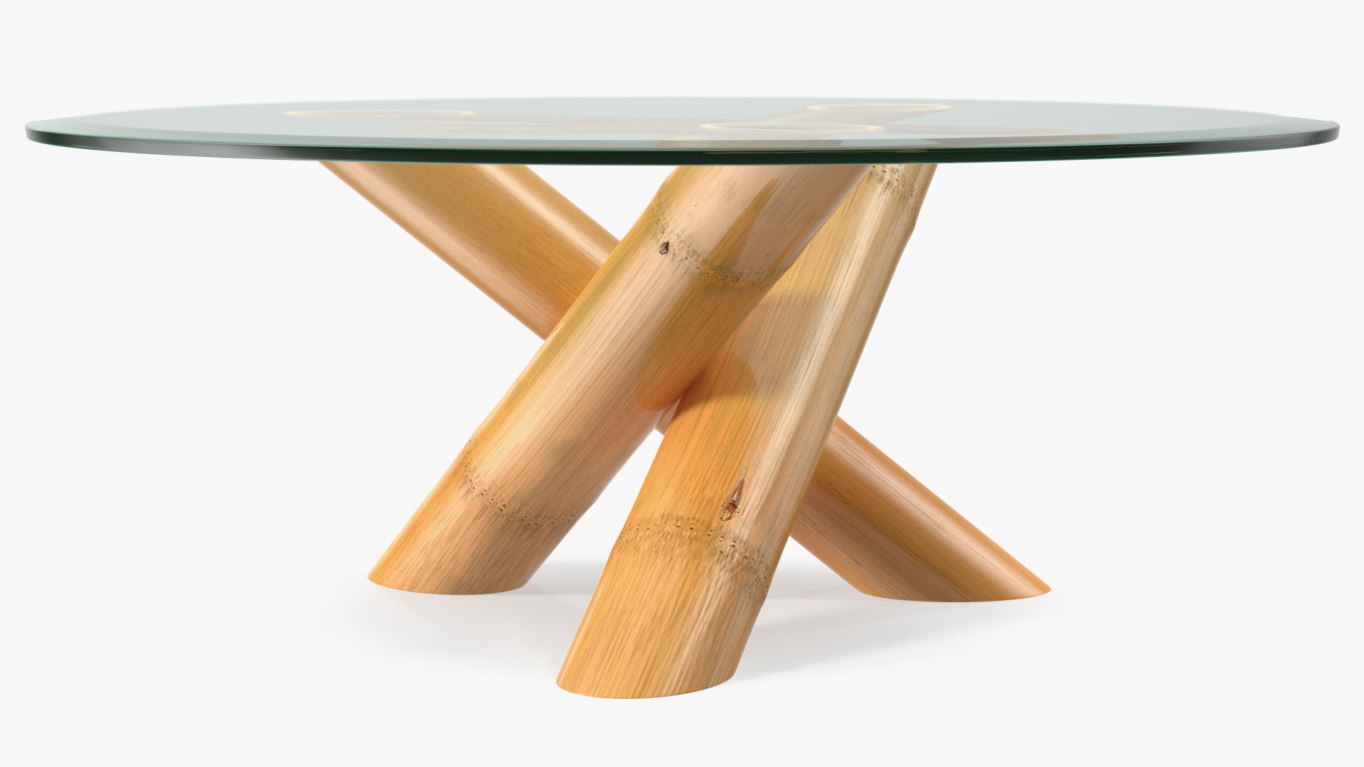 3D model Round Bamboo Coffee Table with Glass Top