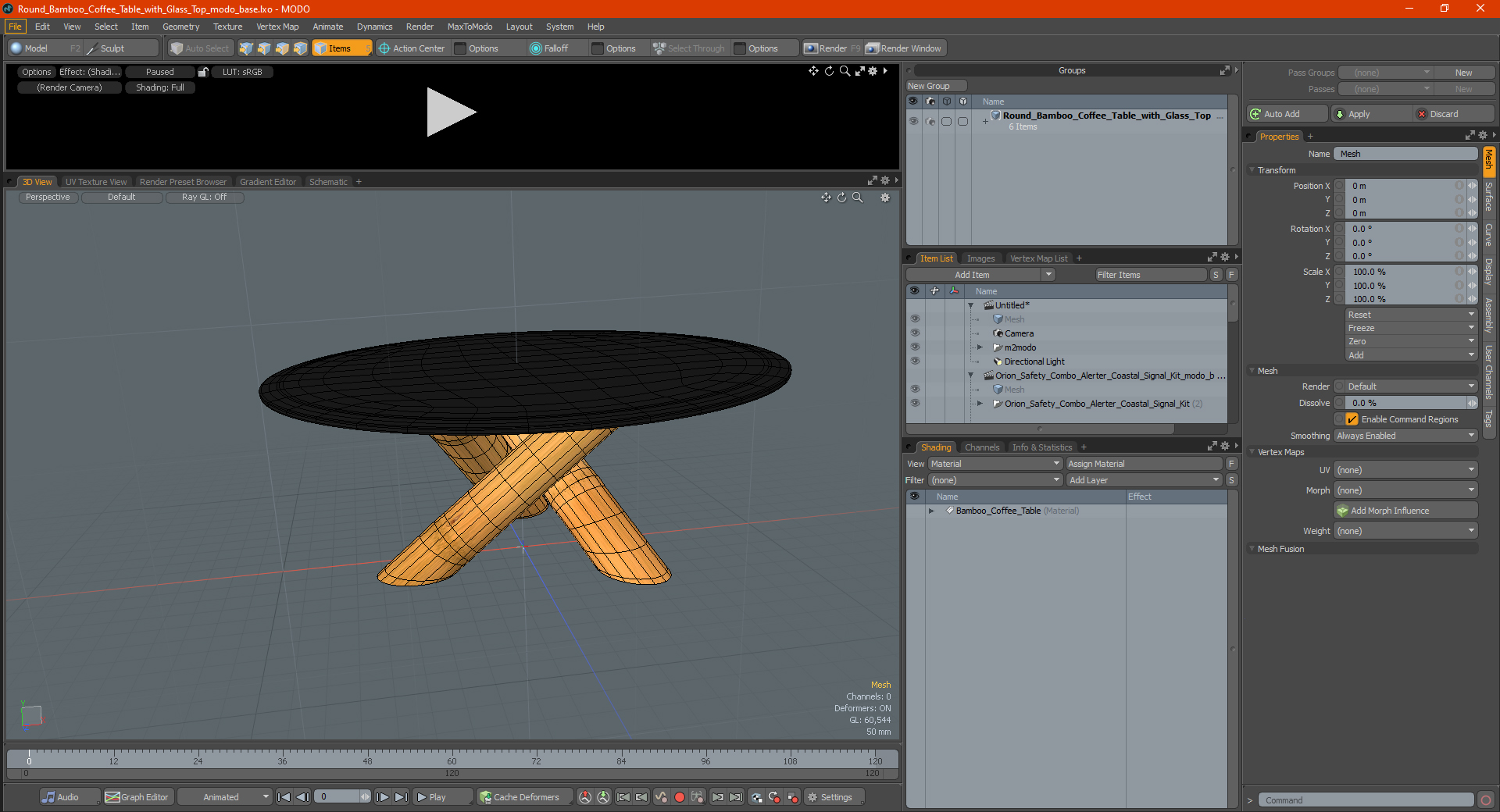 3D model Round Bamboo Coffee Table with Glass Top