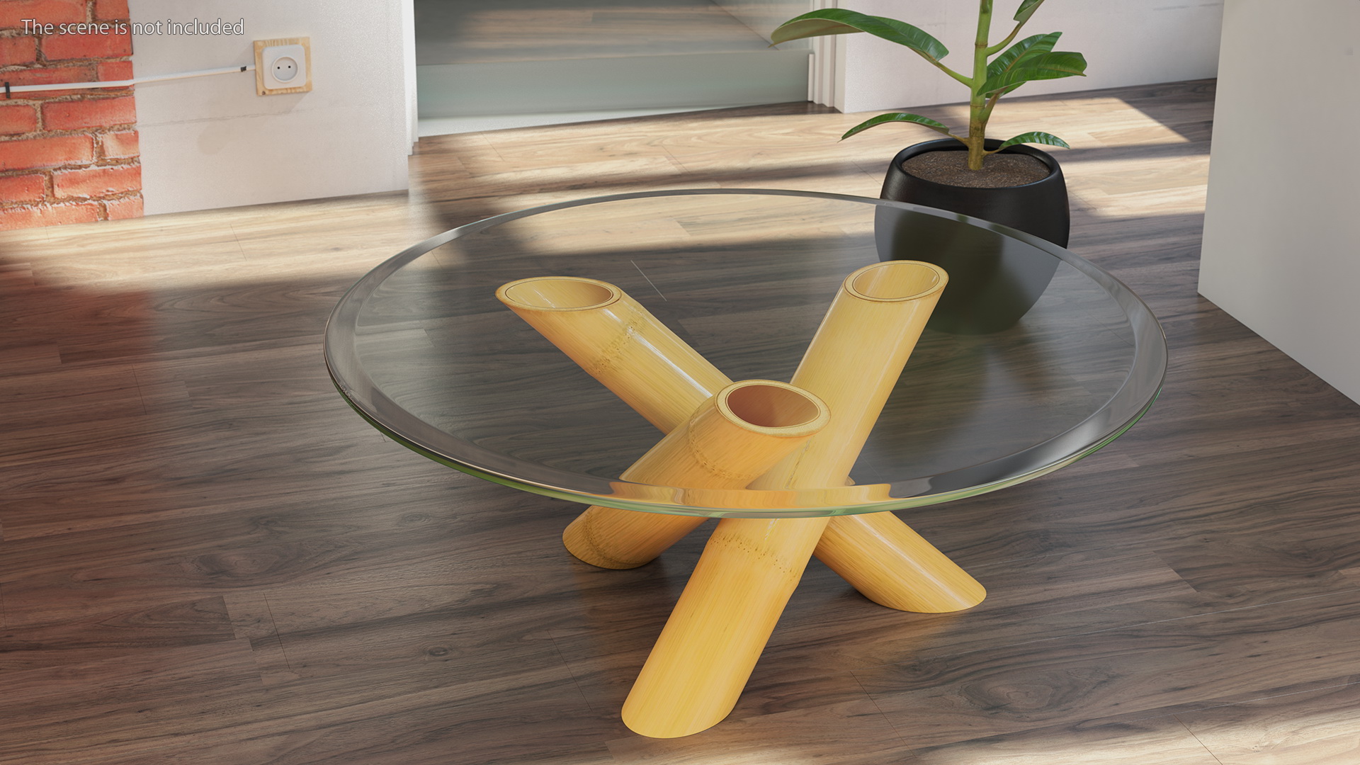 3D model Round Bamboo Coffee Table with Glass Top