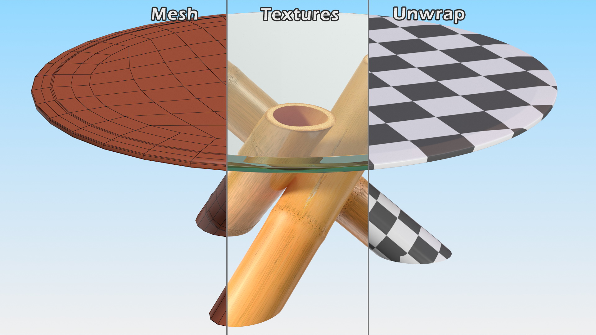 3D model Round Bamboo Coffee Table with Glass Top