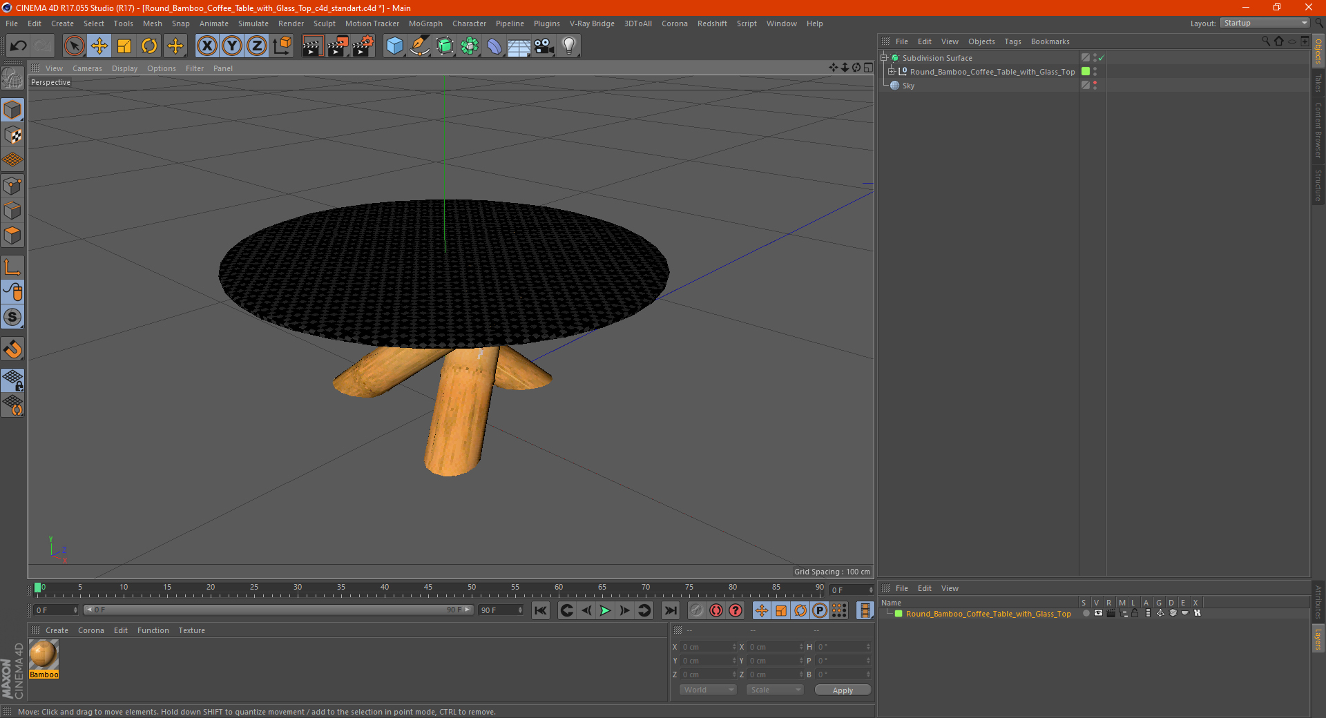 3D model Round Bamboo Coffee Table with Glass Top